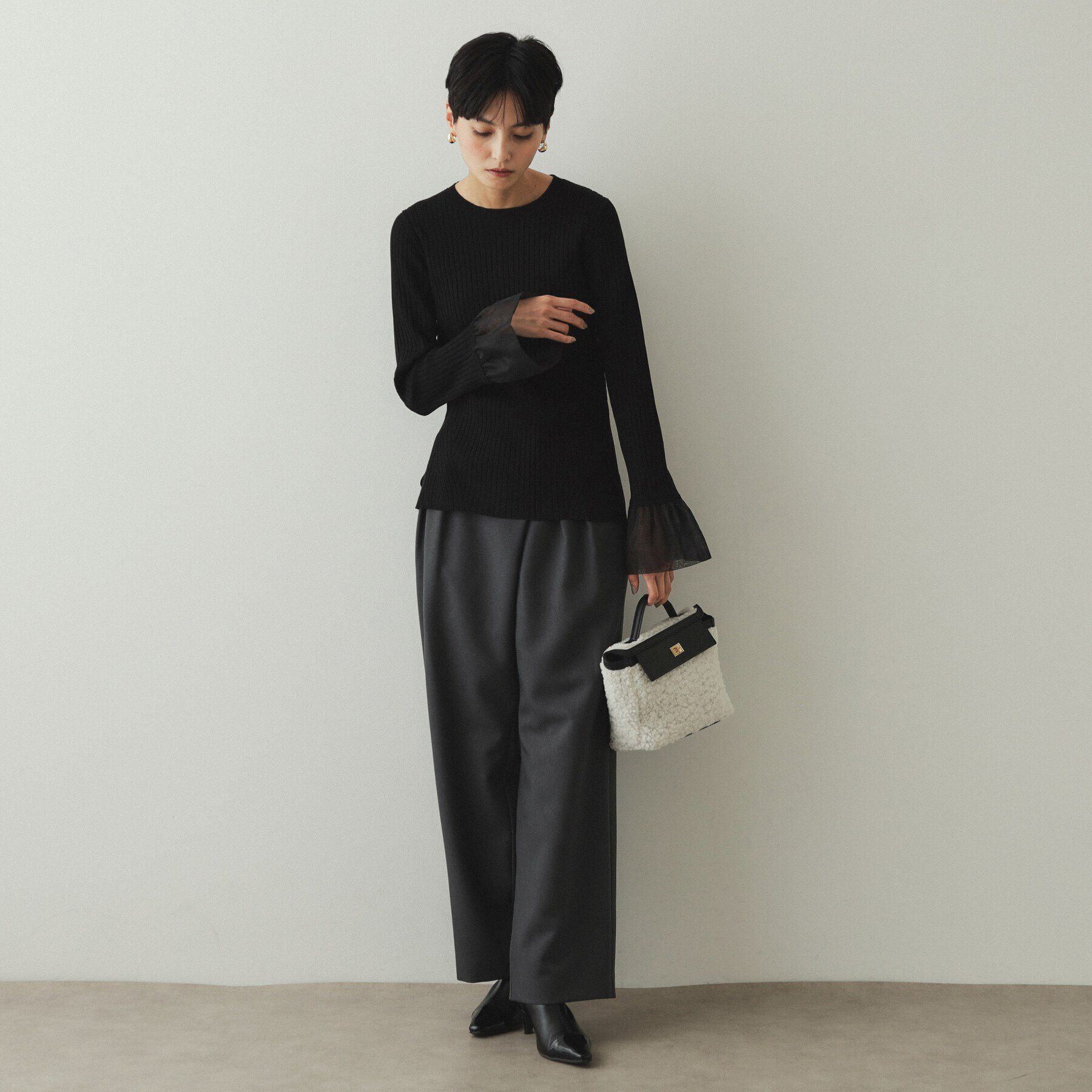 OPAQUE.CLIP「バルーンスリーブ リブニット【洗濯機洗い可】」|ニット・セーター|