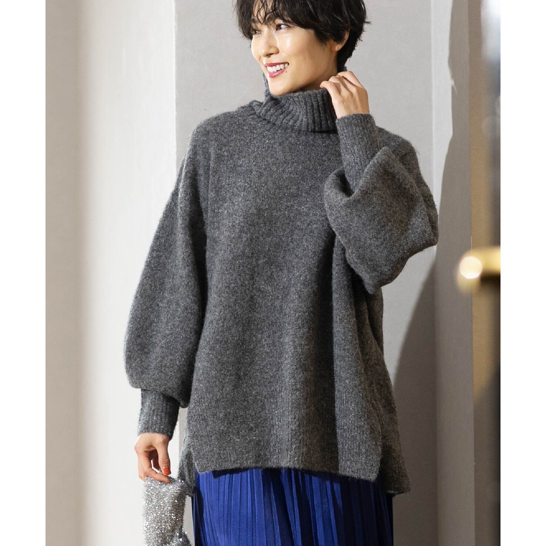 OPAQUE.CLIP「ミドルゲージハイネックニット【洗濯機洗い可】」|ニット・セーター|チャコールグレー(0