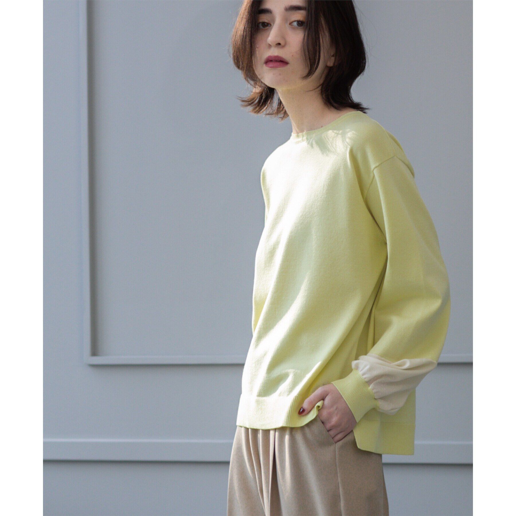 OPAQUE.CLIP「ジョーゼット切替スリーブニット【洗濯機洗い可】」|ニット・セーター|