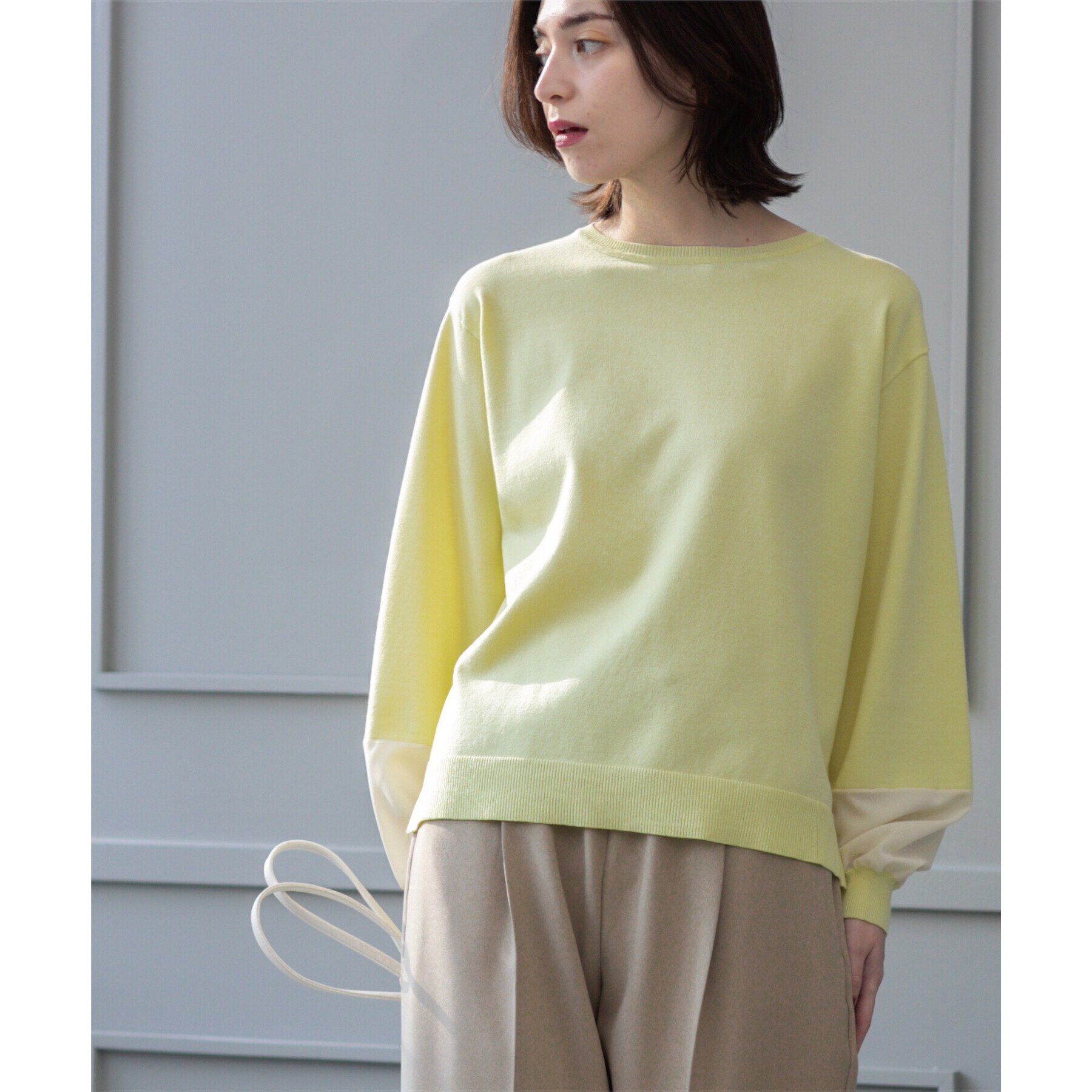 OPAQUE.CLIP「ジョーゼット切替スリーブニット【洗濯機洗い可】」|ニット・セーター|イエロー(031)