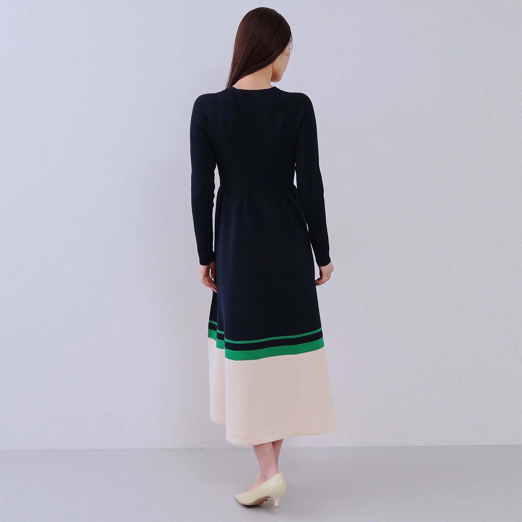 OPAQUE.CLIP「配色ラインフィット＆フレアニットワンピース【洗濯機洗い可/抗ピル】」|ワンピース|