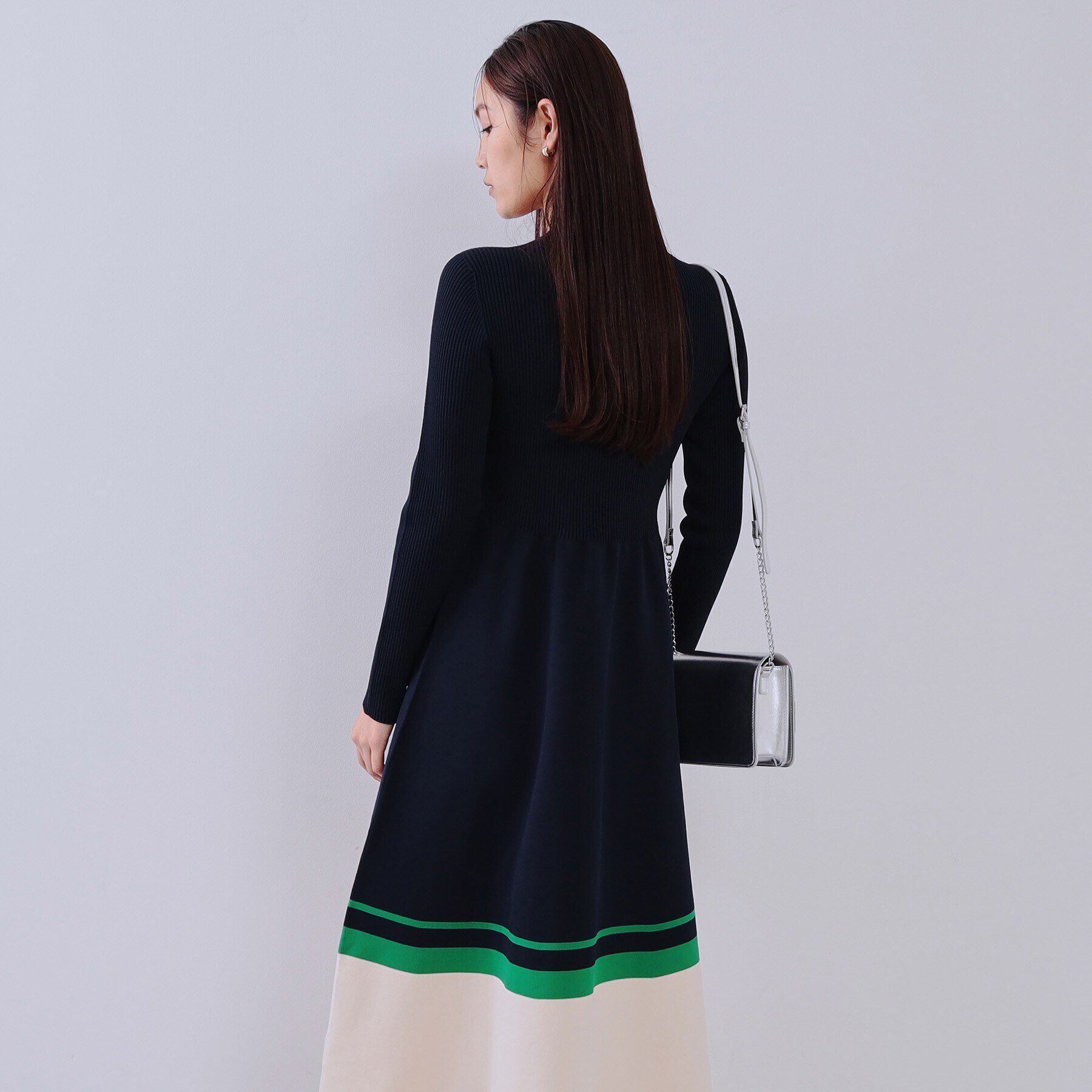 OPAQUE.CLIP「配色ラインフィット＆フレアニットワンピース【洗濯機洗い可/抗ピル】」|ワンピース|