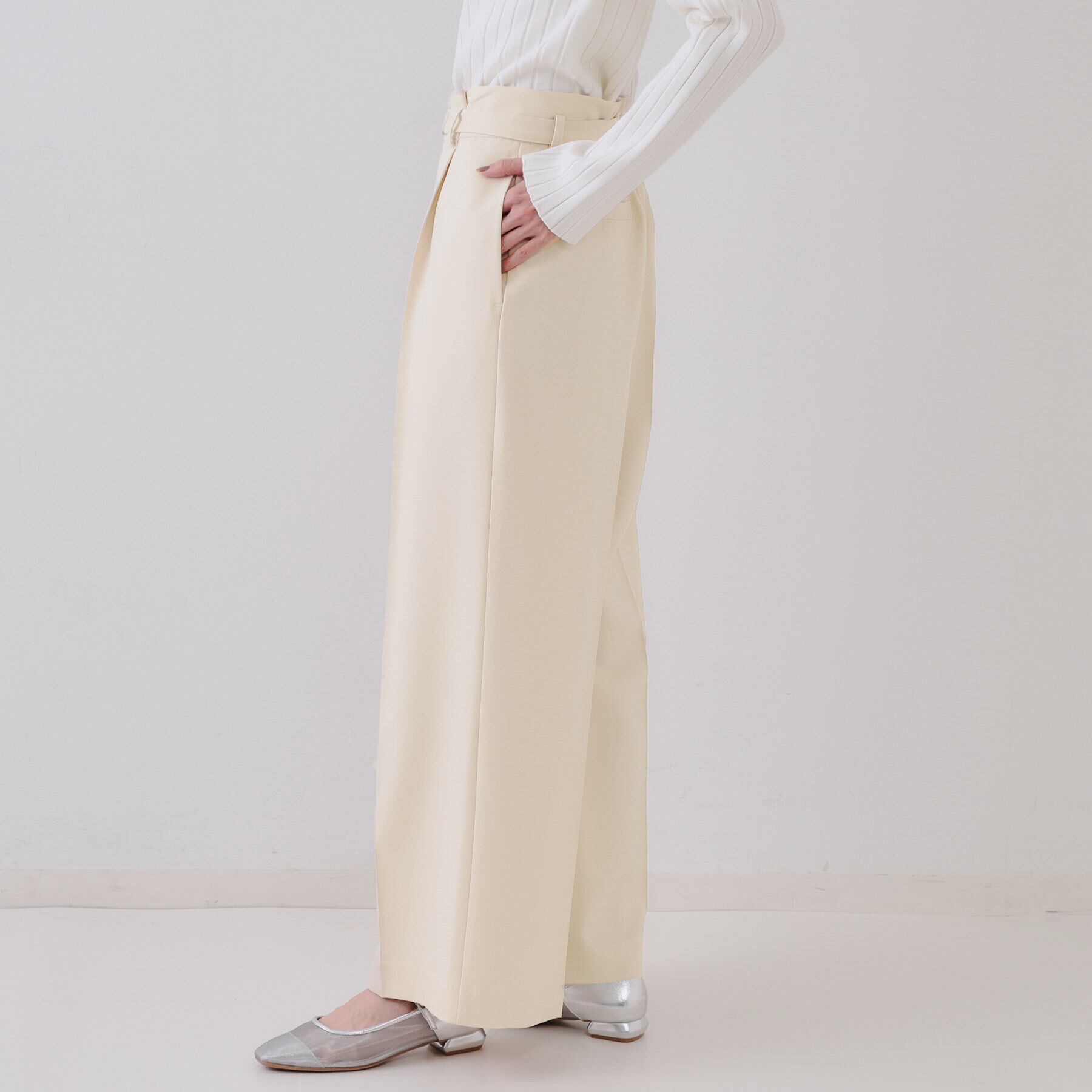 OPAQUE.CLIP「ベルト付きタックワイドパンツ/セットアップ対応【洗濯機洗い可】」|その他|