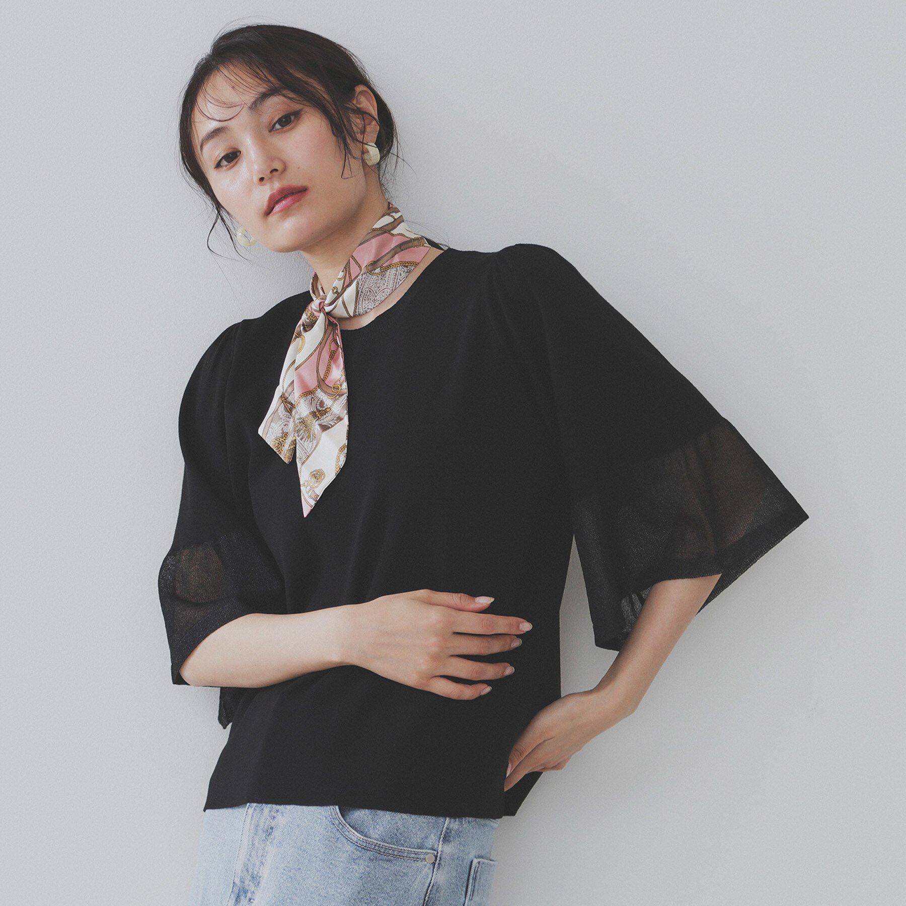 OPAQUE.CLIP「《5色展開》シアーフレアスリーブニット【洗濯機洗い可】」|ニット・セーター|