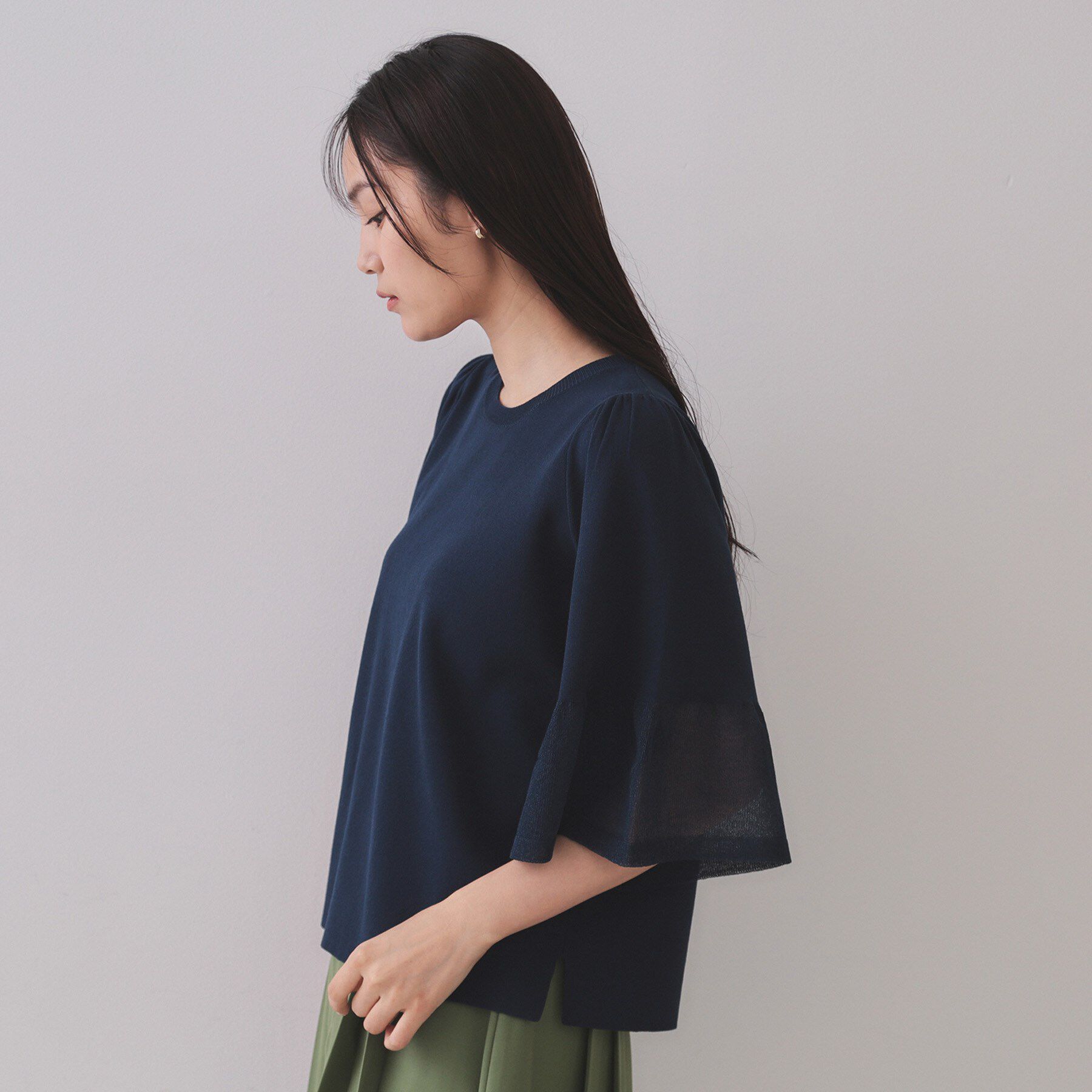 OPAQUE.CLIP「《5色展開》シアーフレアスリーブニット【洗濯機洗い可】」|ニット・セーター|