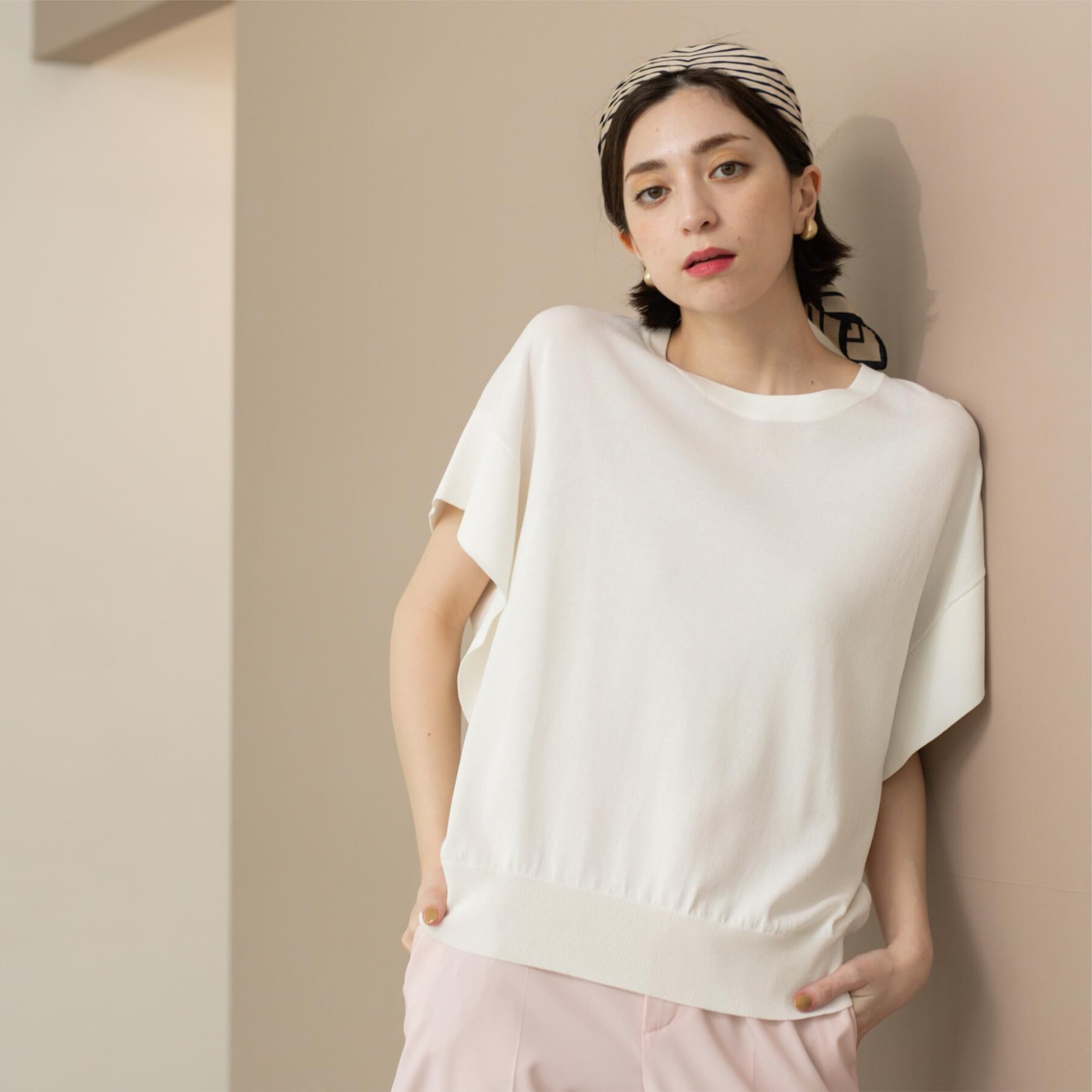 OPAQUE.CLIP「フリルスリーブニット【UVケア/接触冷感/洗濯機洗い可/抗ピル】」|ニット・セーター|