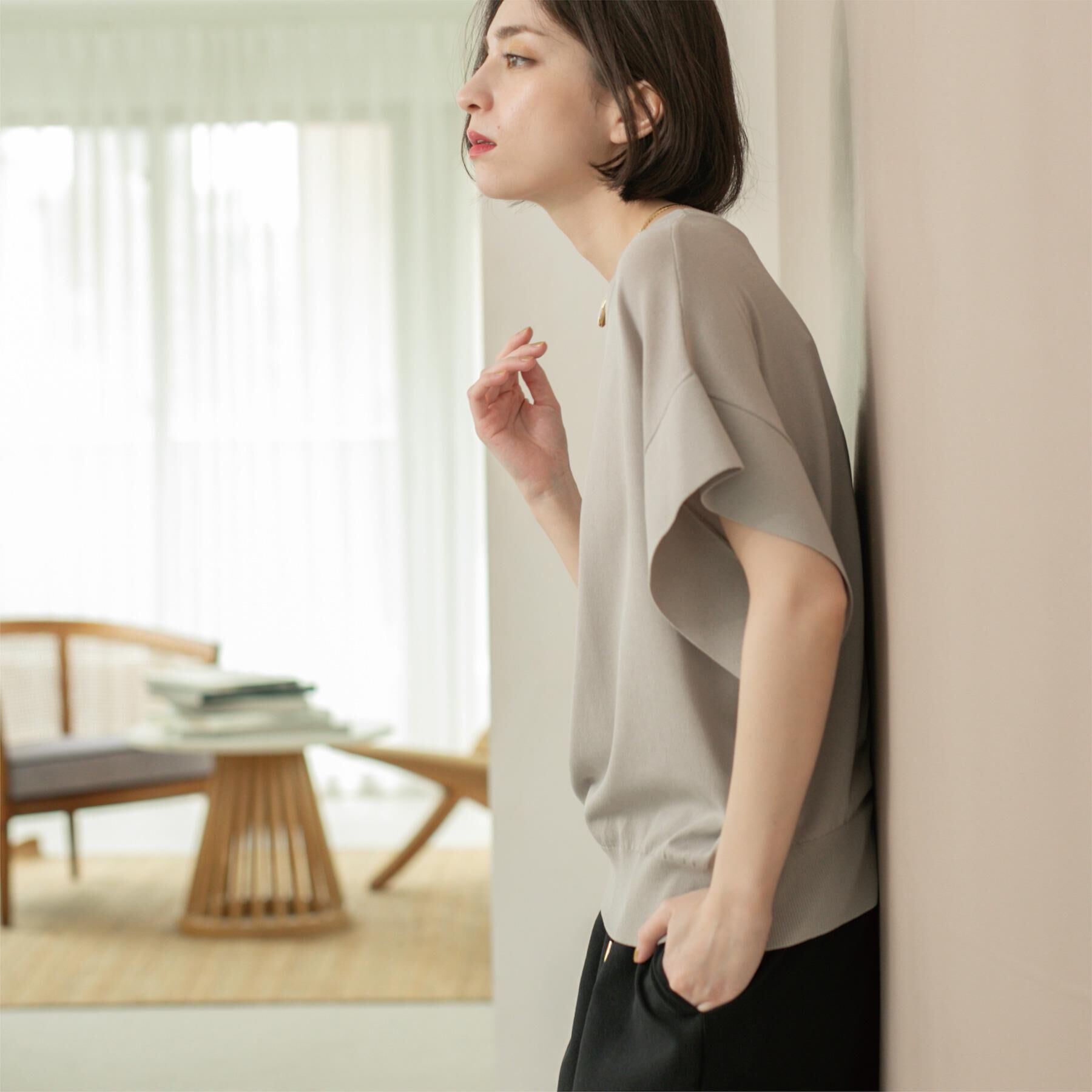 OPAQUE.CLIP「フリルスリーブニット【UVケア/接触冷感/洗濯機洗い可/抗ピル】」|ニット・セーター|