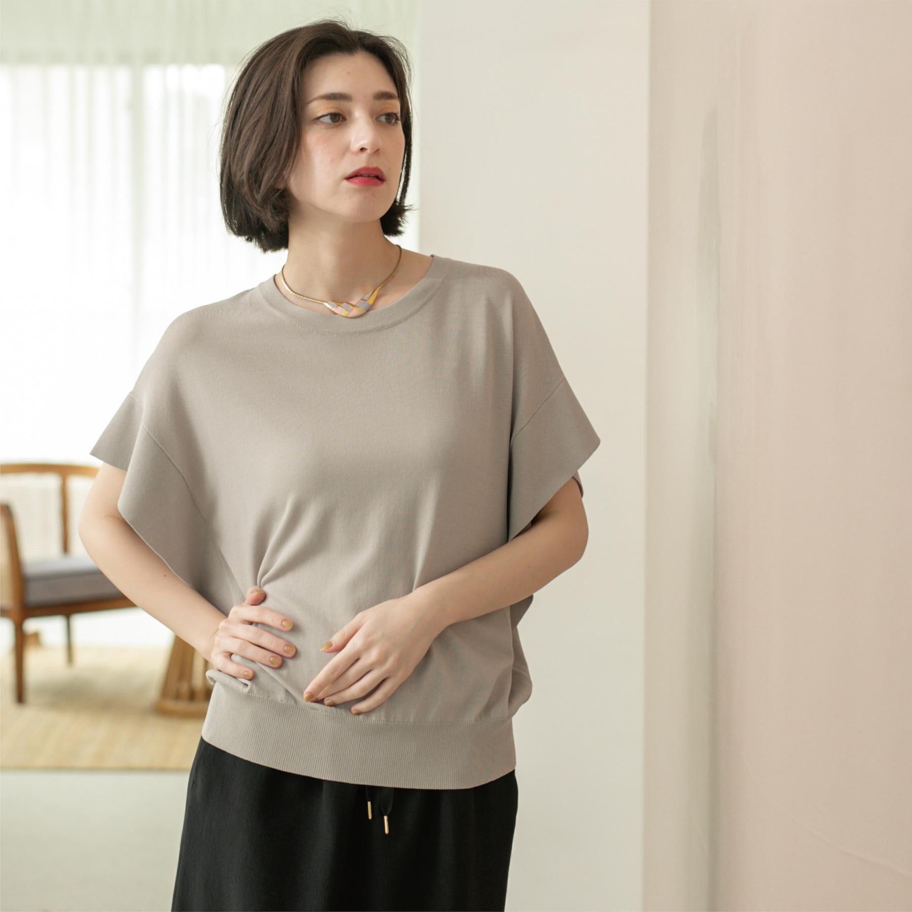 OPAQUE.CLIP「フリルスリーブニット【UVケア/接触冷感/洗濯機洗い可/抗ピル】」|ニット・セーター|