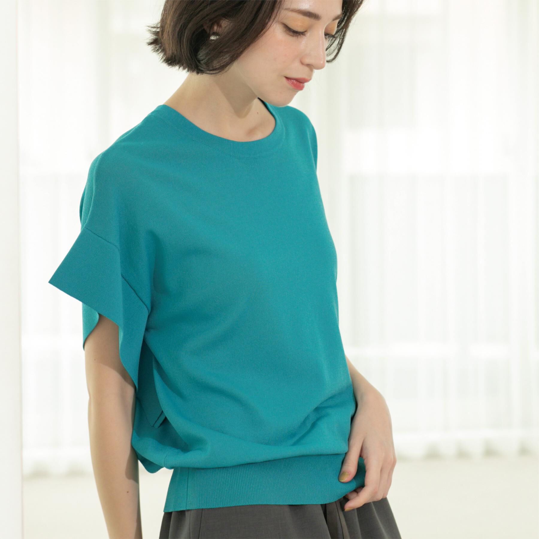 OPAQUE.CLIP「フリルスリーブニット【UVケア/接触冷感/洗濯機洗い可/抗ピル】」|ニット・セーター|