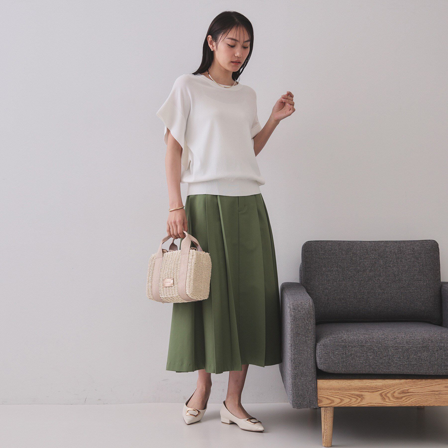 OPAQUE.CLIP「フリルスリーブニット【UVケア/接触冷感/洗濯機洗い可/抗ピル】」|ニット・セーター|