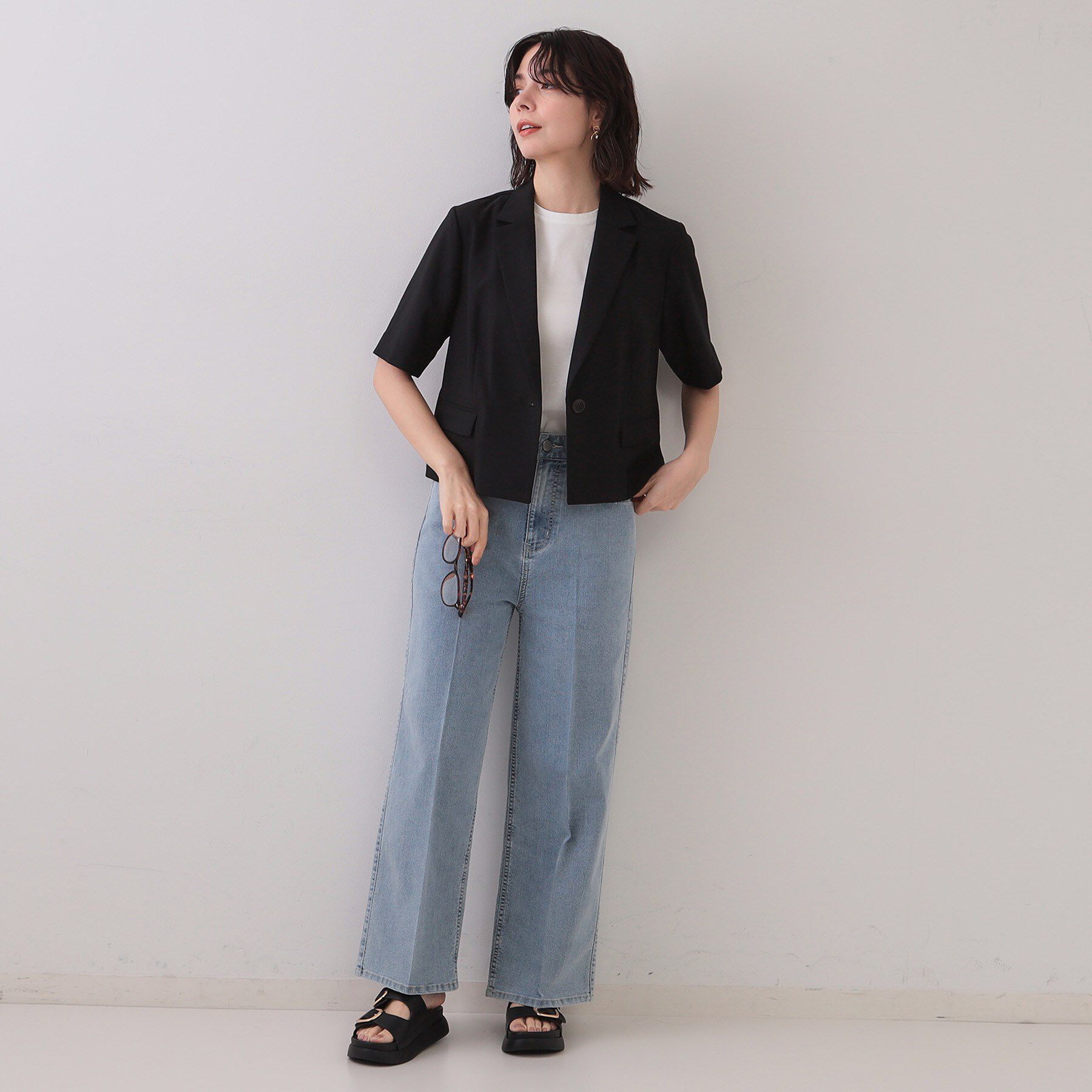 OPAQUE.CLIP「ストレッチリネンライクショートテーラードジャケット【UV/洗濯機洗い可/抗ピル】」|テーラードジャケット|