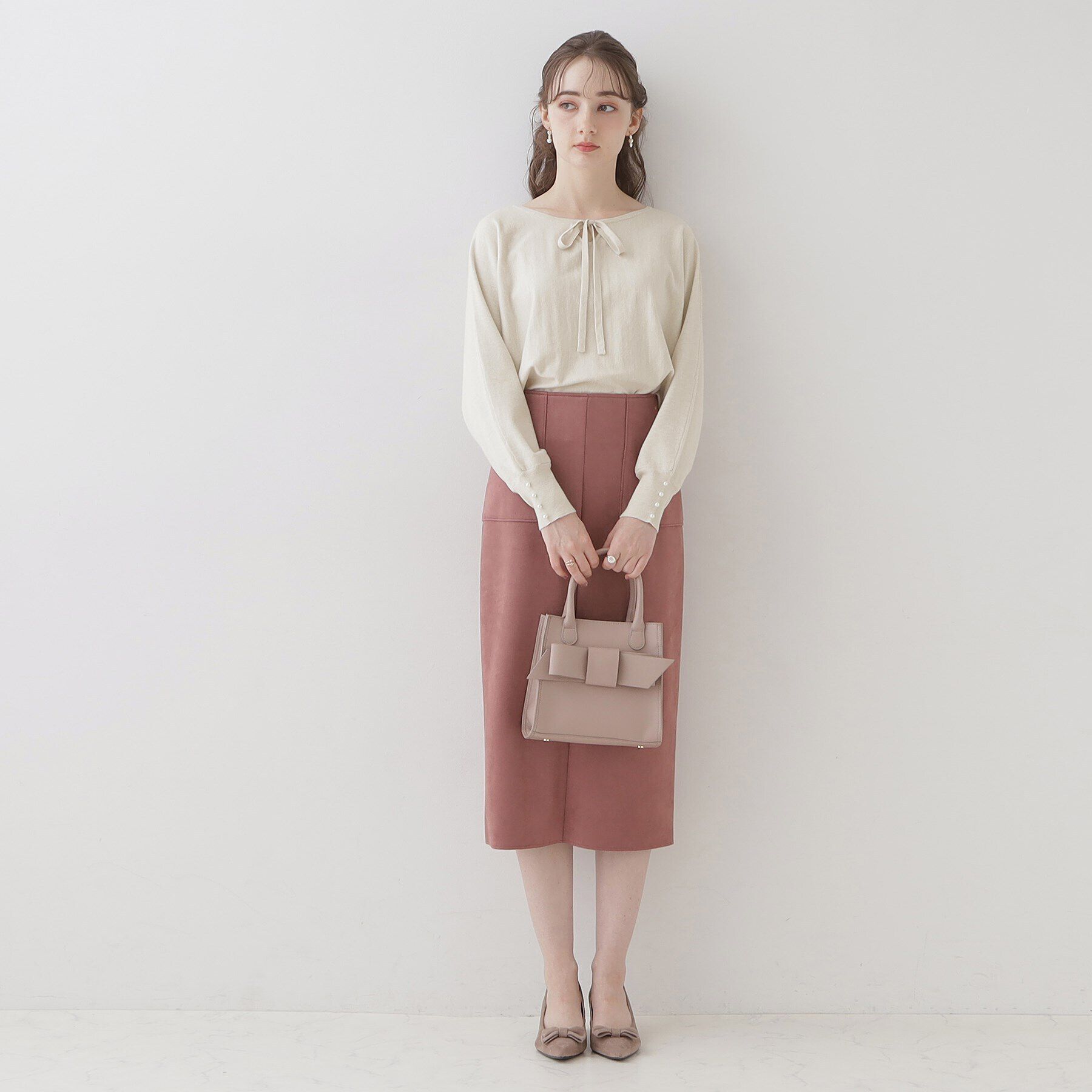 Couture broach「【美シルエットニット】リボン2WAYフェイクパール袖ドルマンニット」|ニット・セーター|