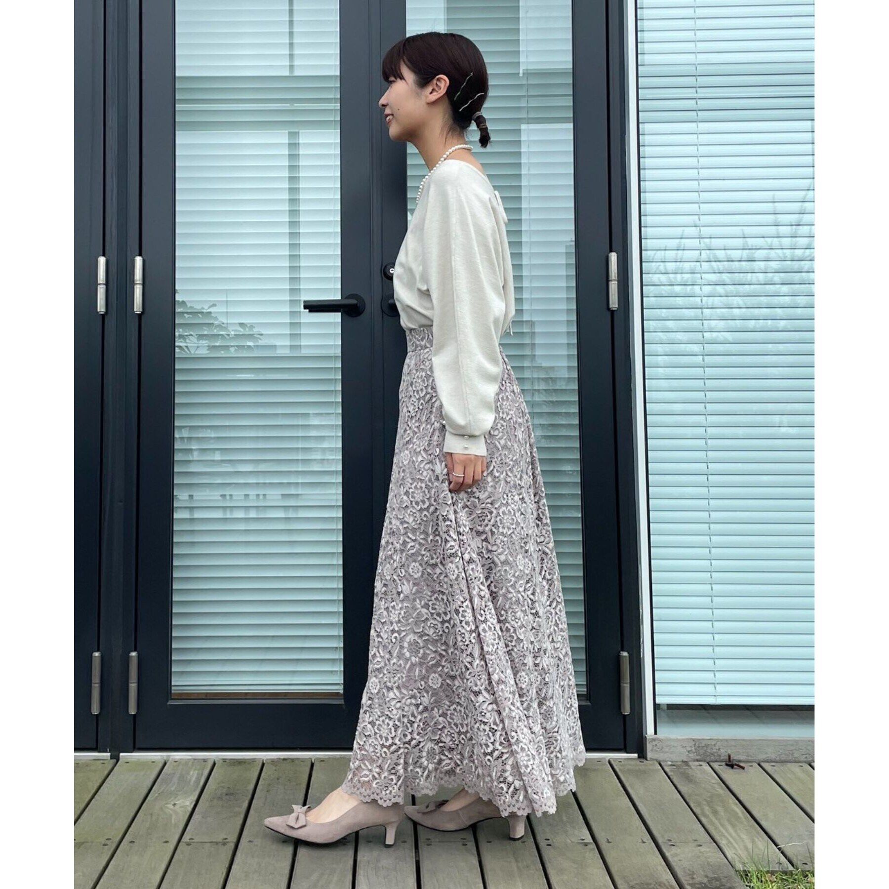 Couture broach「【美シルエットニット】リボン2WAYフェイクパール袖ドルマンニット」|ニット・セーター|