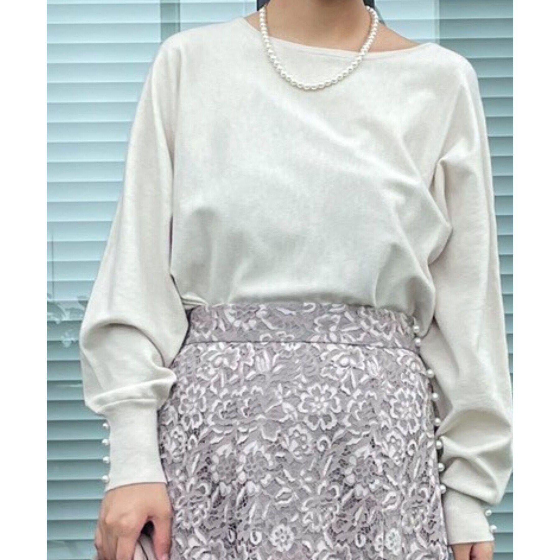 Couture broach「【美シルエットニット】リボン2WAYフェイクパール袖ドルマンニット」|ニット・セーター|