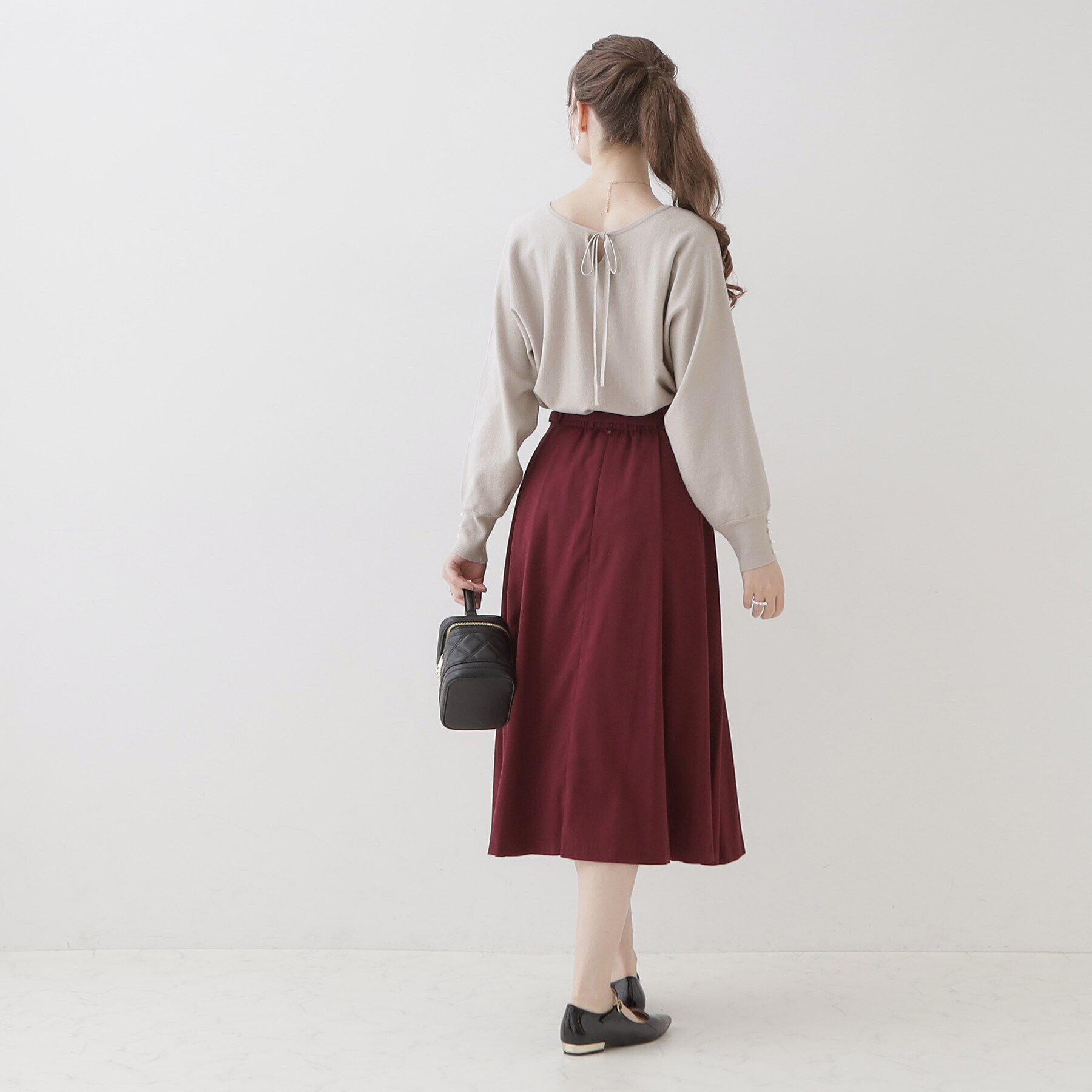 Couture broach「【美シルエットニット】リボン2WAYフェイクパール袖ドルマンニット」|ニット・セーター|