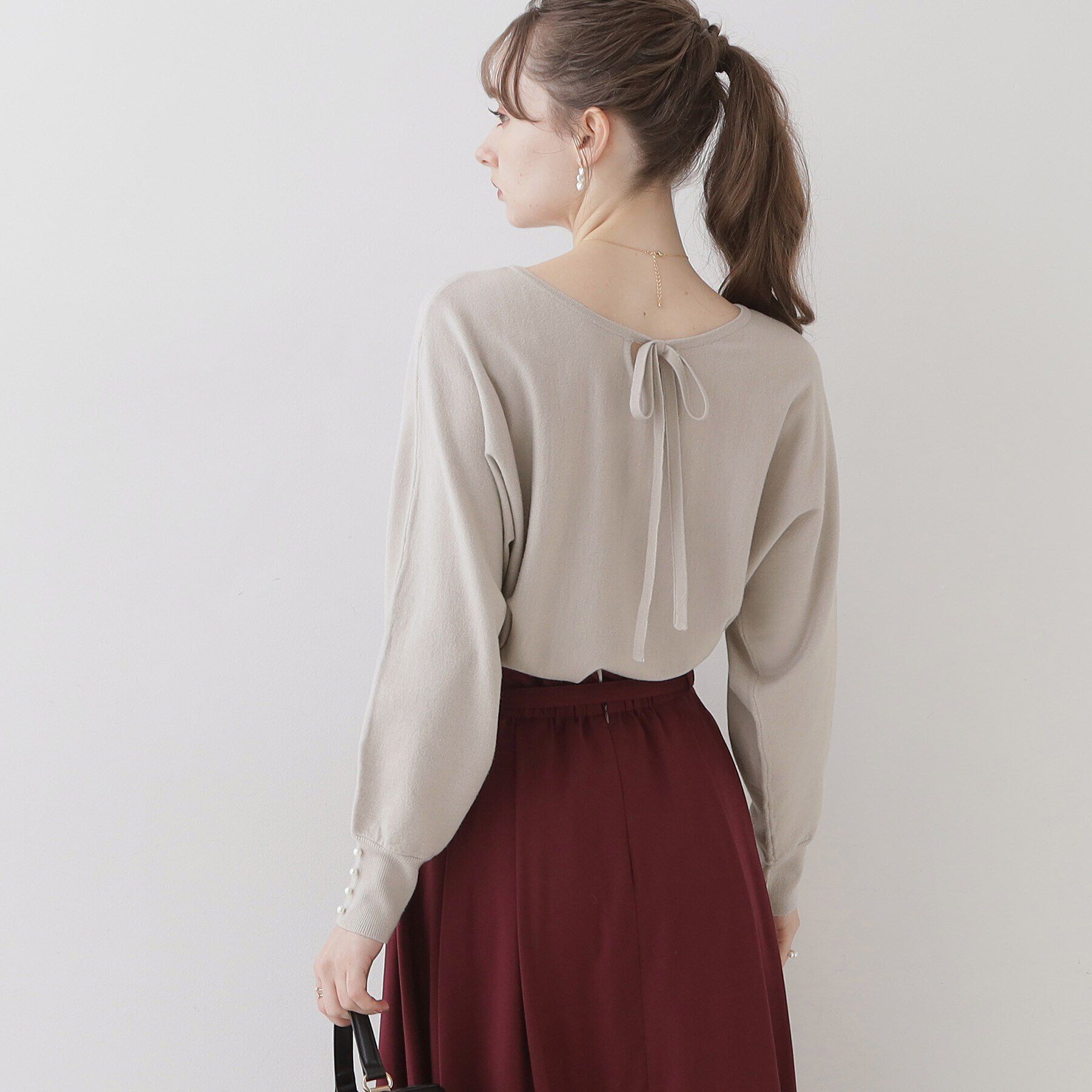 Couture broach「【美シルエットニット】リボン2WAYフェイクパール袖ドルマンニット」|ニット・セーター|