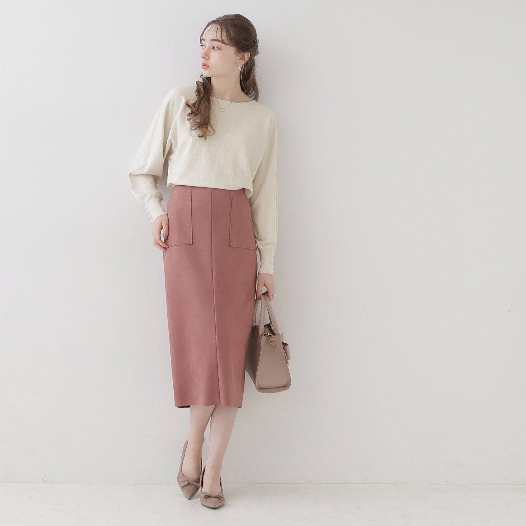 Couture broach「【美シルエットニット】リボン2WAYフェイクパール袖ドルマンニット」|ニット・セーター|