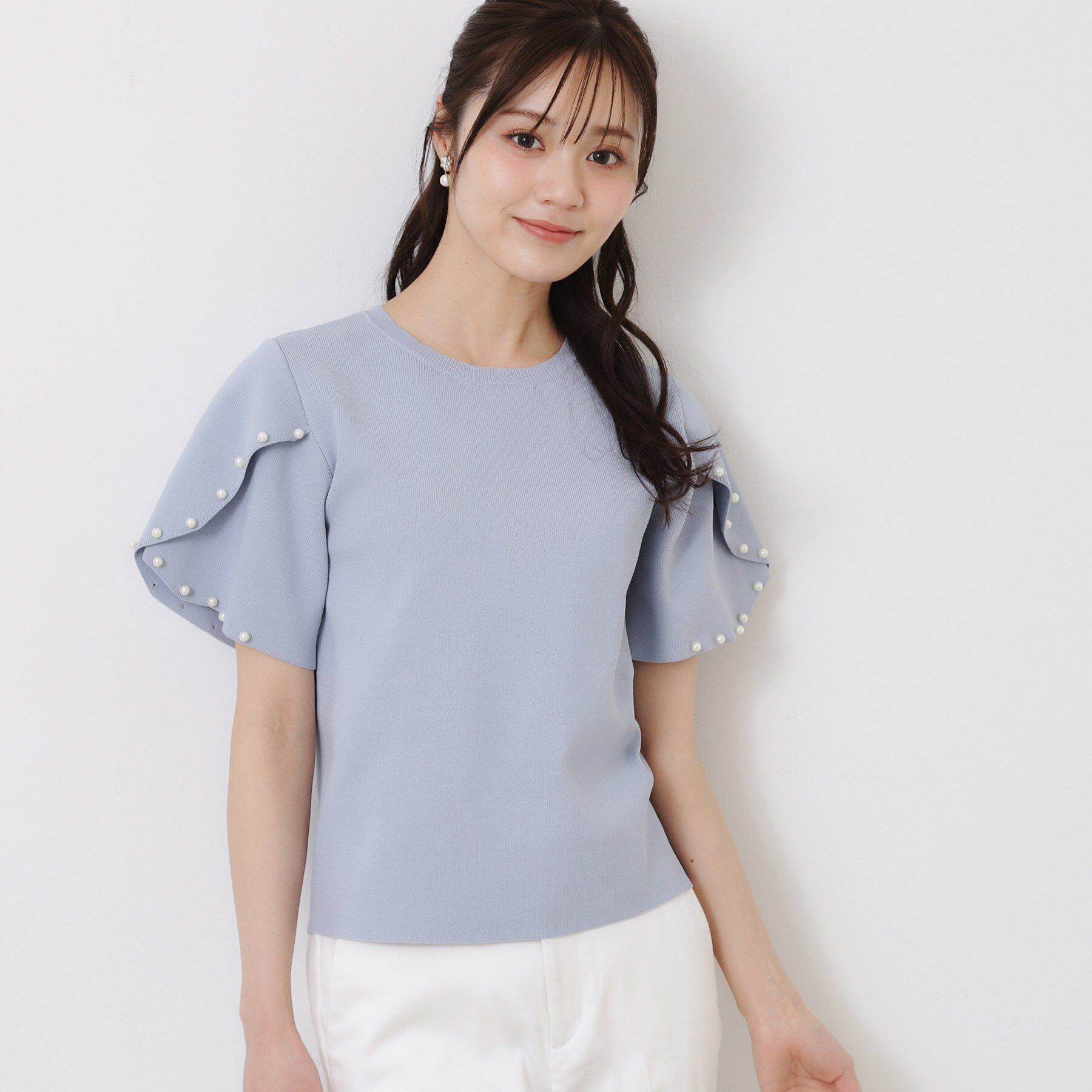 Couture broach「【一枚でキマる・華やか】パール調付チューリップ袖ニット」|ニット・セーター|