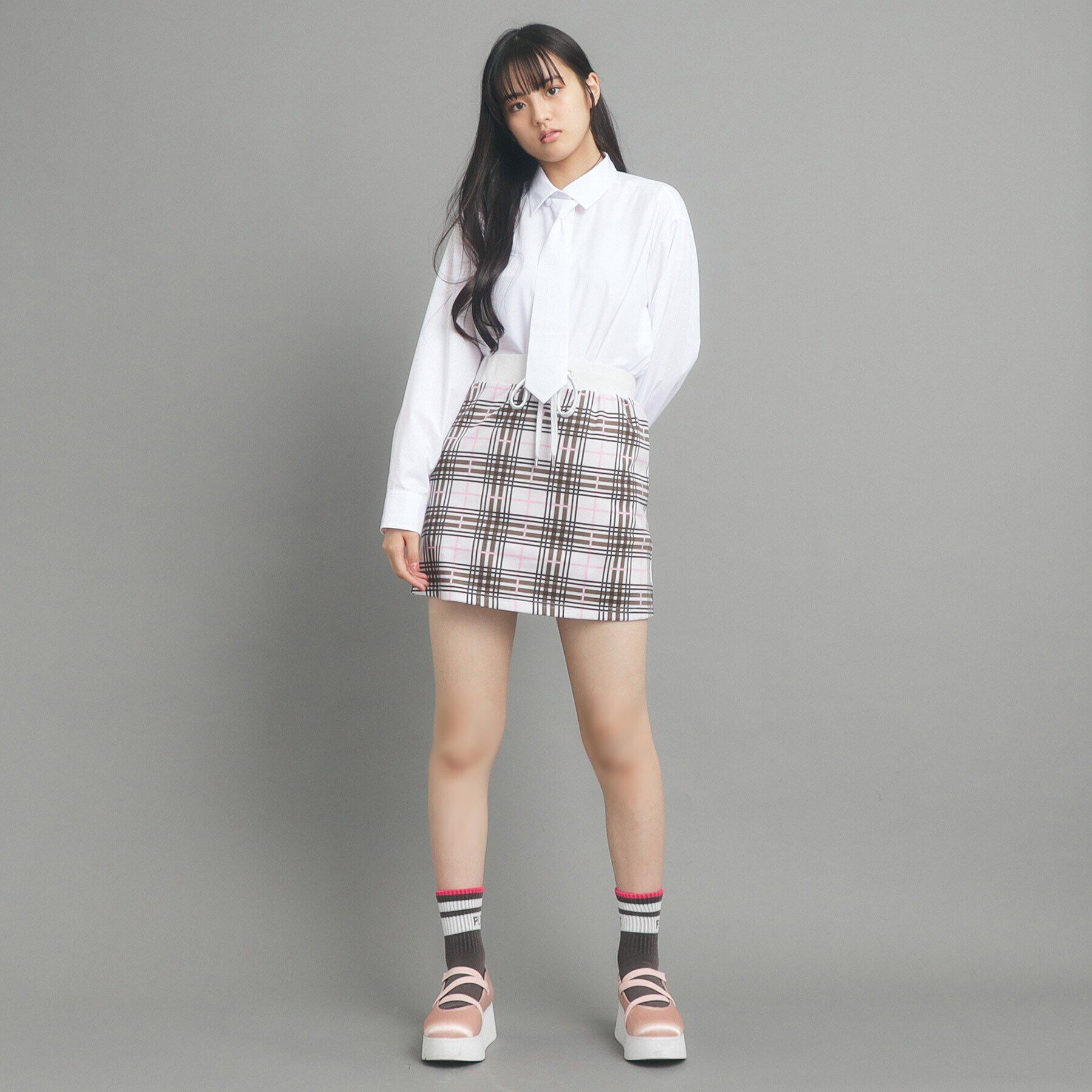 PINK-latte「【130cmあり/インナー付き】チェックミニスカート」|スカート|