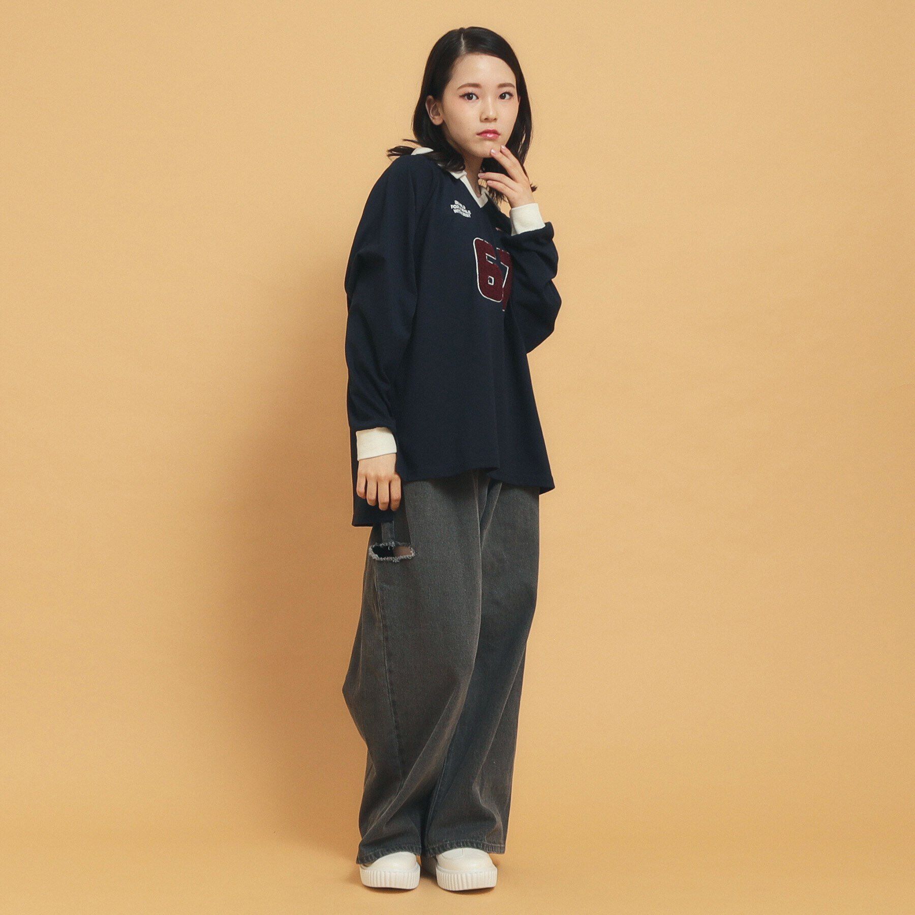 PINK-latte「衿付きユニフォームロングTシャツ」|Tシャツ・カットソー|