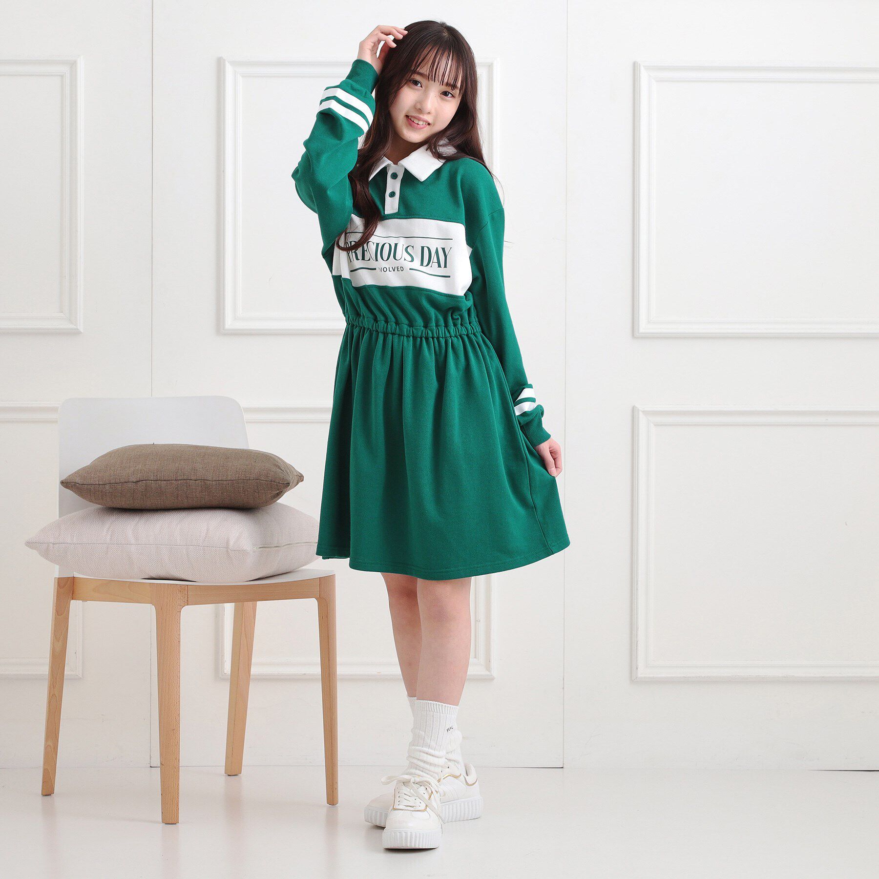 PINK-latte「ミニ裏エリ付きドロストワンピース」|ワンピース|