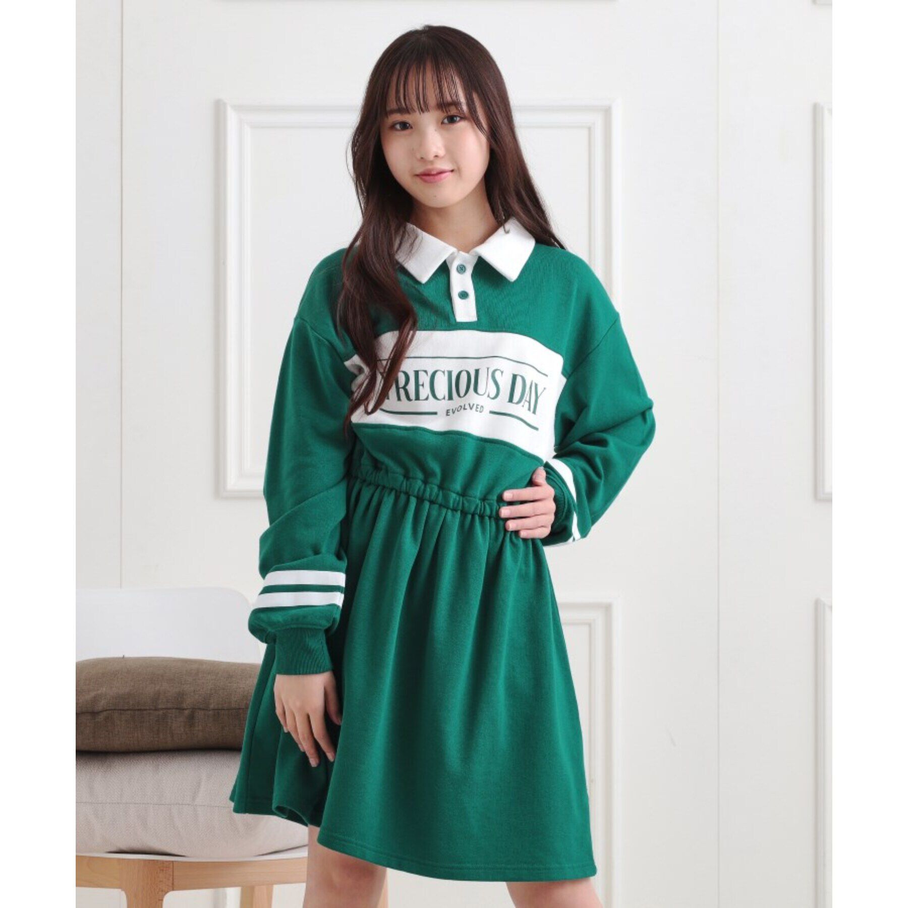 PINK-latte「ミニ裏エリ付きドロストワンピース」|ワンピース|