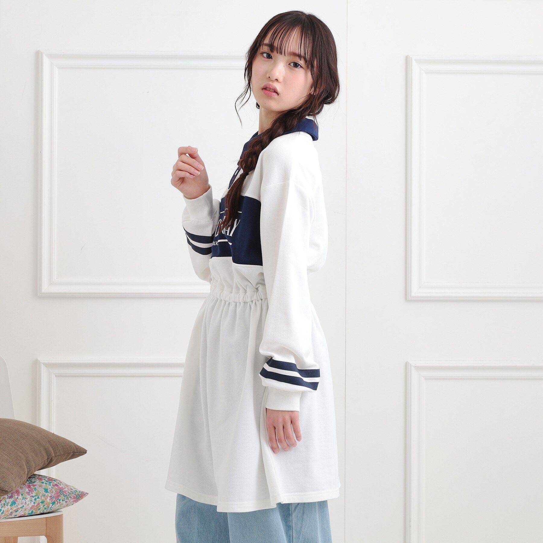 PINK-latte「ミニ裏エリ付きドロストワンピース」|ワンピース|