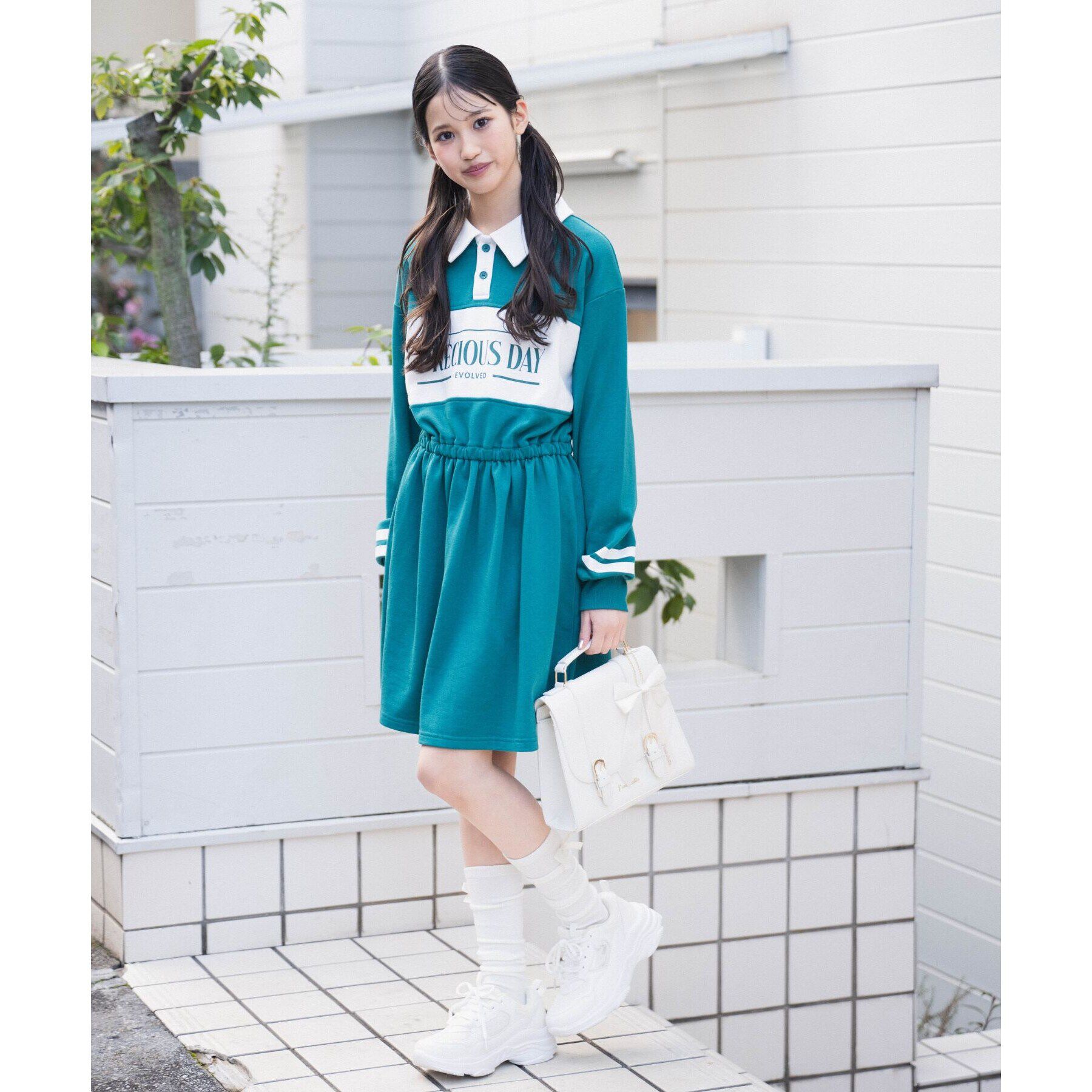 PINK-latte「ミニ裏エリ付きドロストワンピース」|ワンピース|グリーン(023)