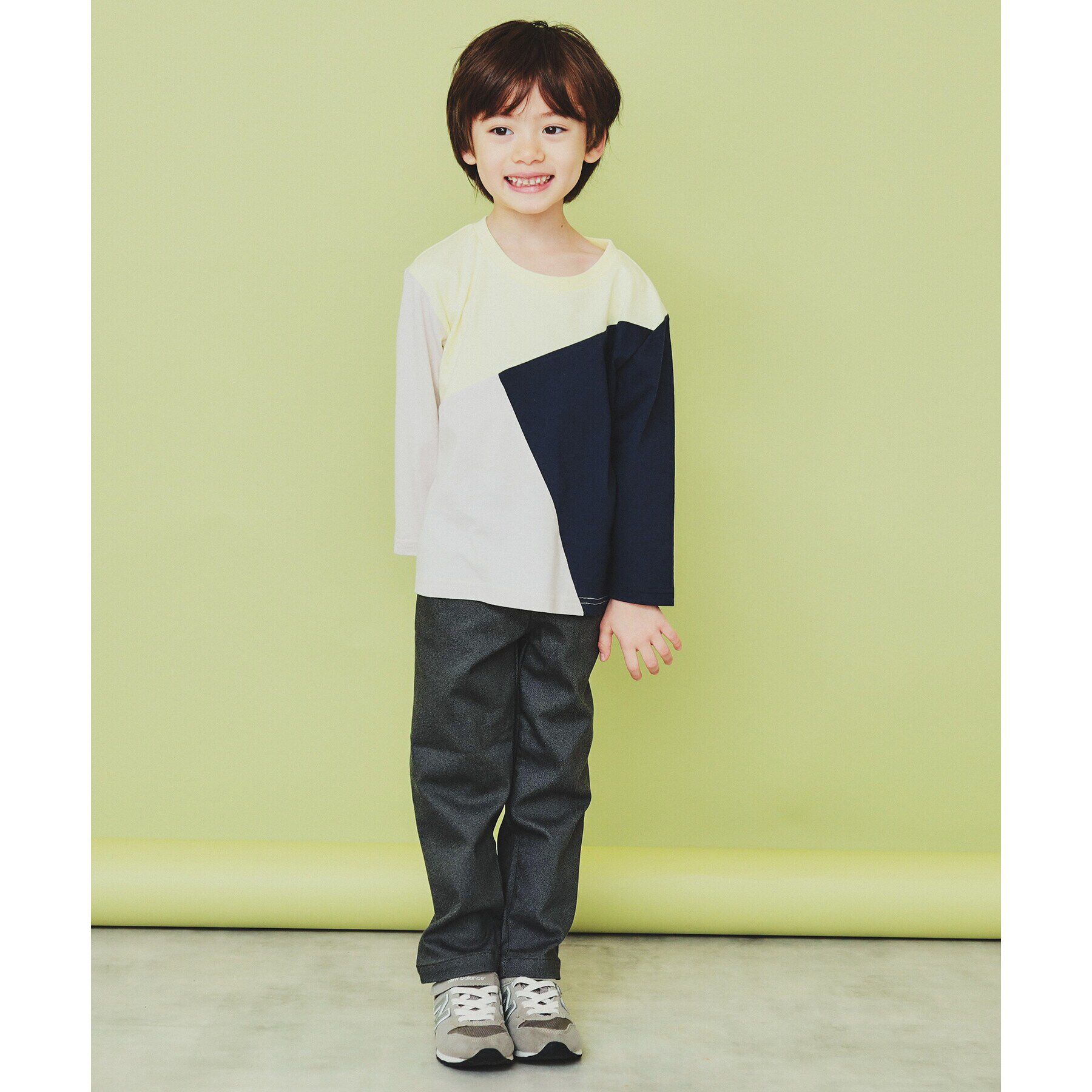 THE SHOP TK「【100-150】斜めブロッキング長袖Tシャツ/洗濯機OK」|Tシャツ・カットソー|