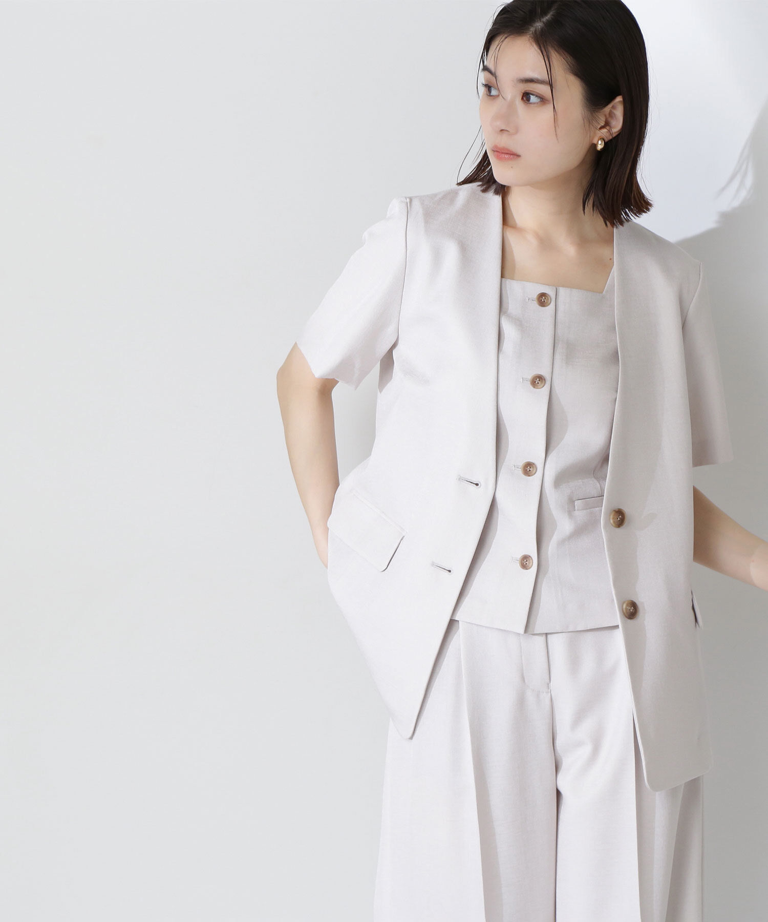  「リネンライクツイルシリーズ ハーフスリーブジャケット」|ブルゾン・スタジャン|