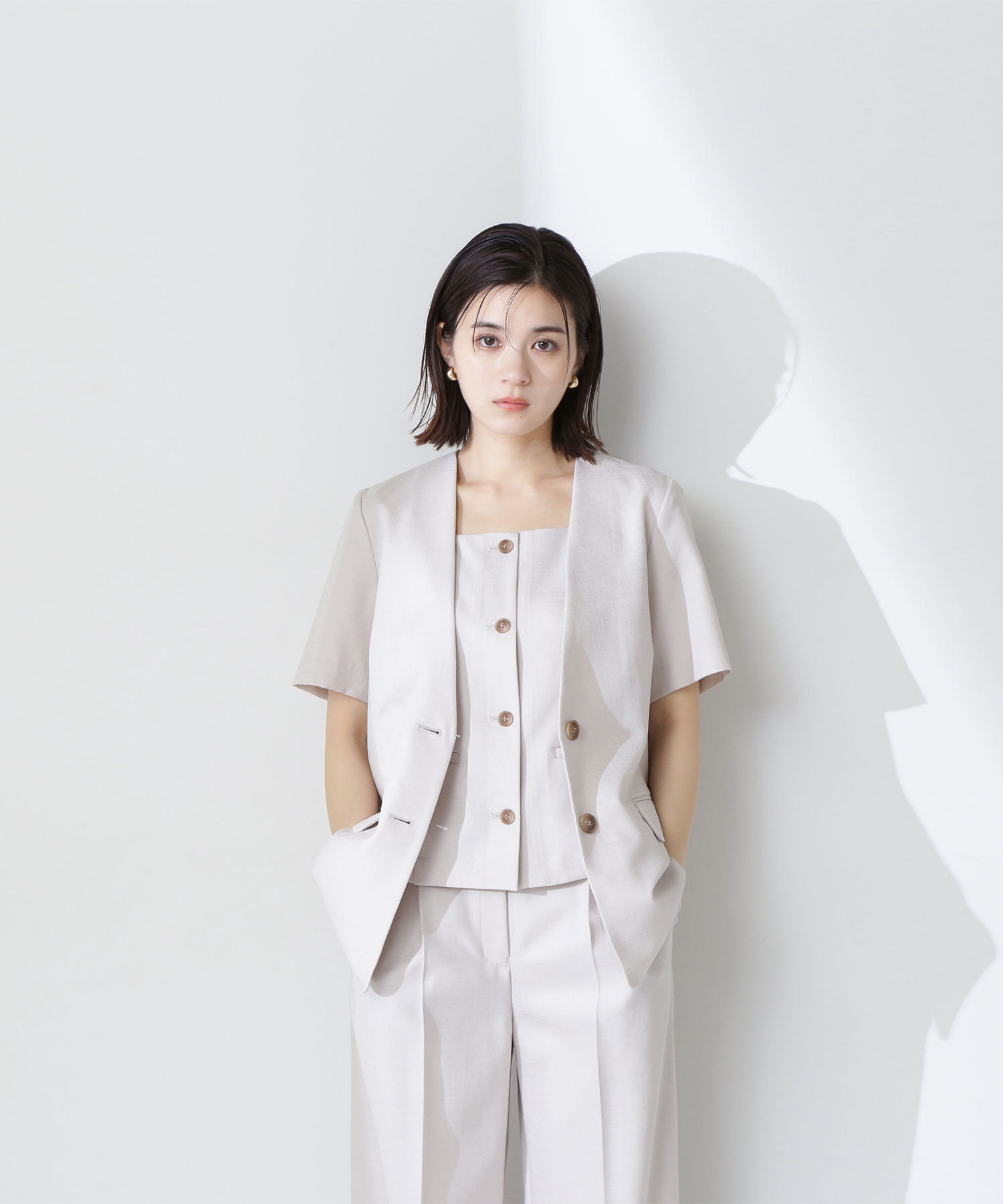  「リネンライクツイルシリーズ ハーフスリーブジャケット」|ブルゾン・スタジャン|