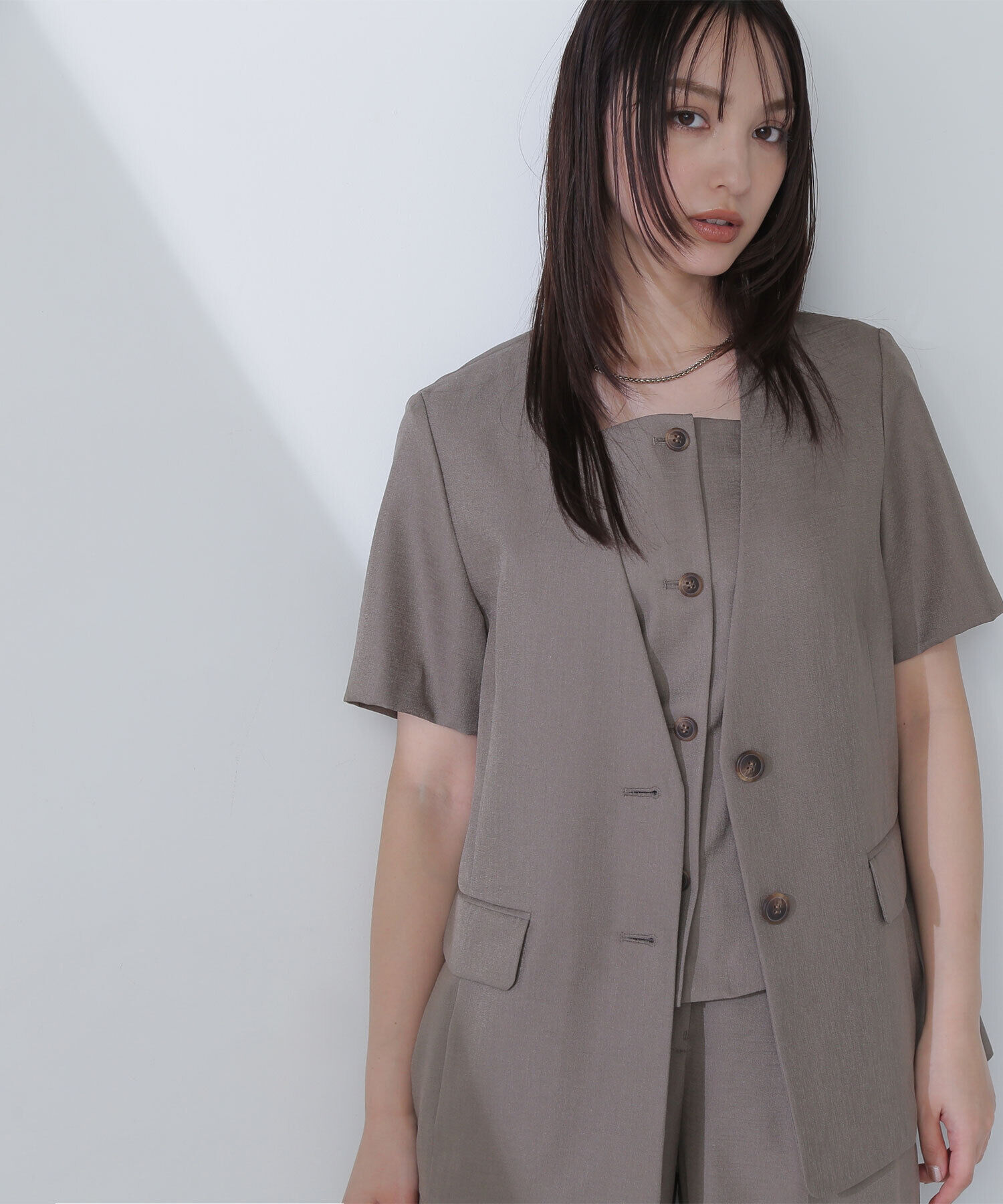  「リネンライクツイルシリーズ ハーフスリーブジャケット」|ブルゾン・スタジャン|