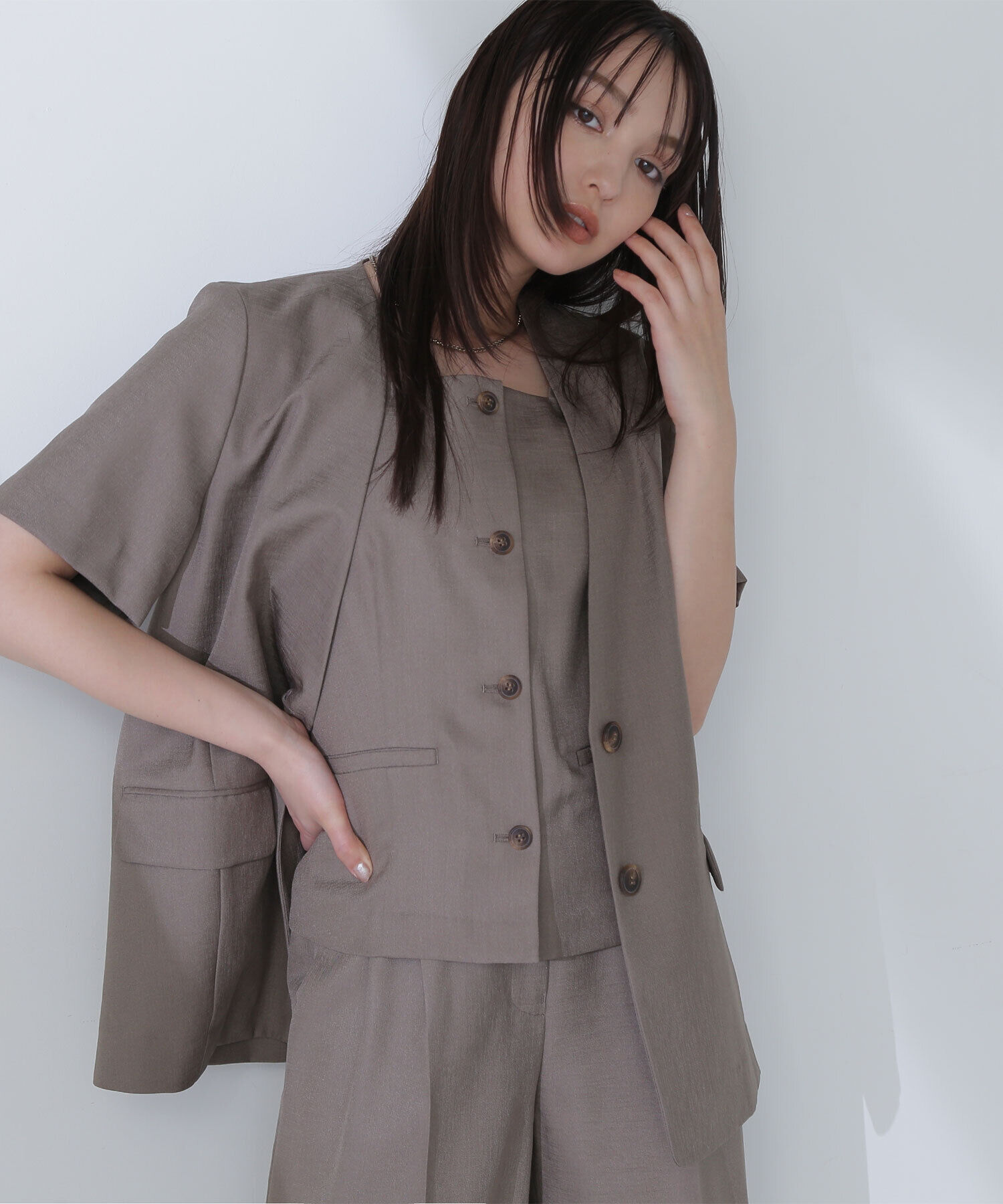  「リネンライクツイルシリーズ ハーフスリーブジャケット」|ブルゾン・スタジャン|