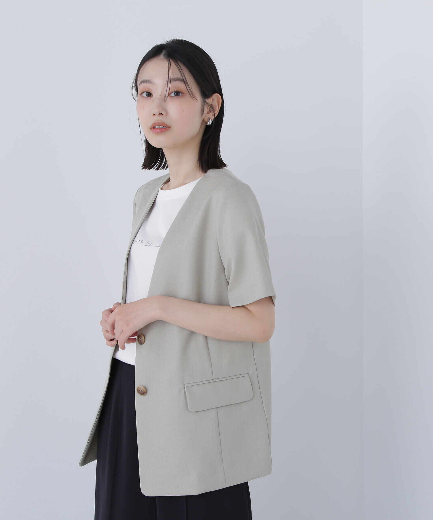  「リネンライクツイルシリーズ ハーフスリーブジャケット」|ブルゾン・スタジャン|ライトカーキ