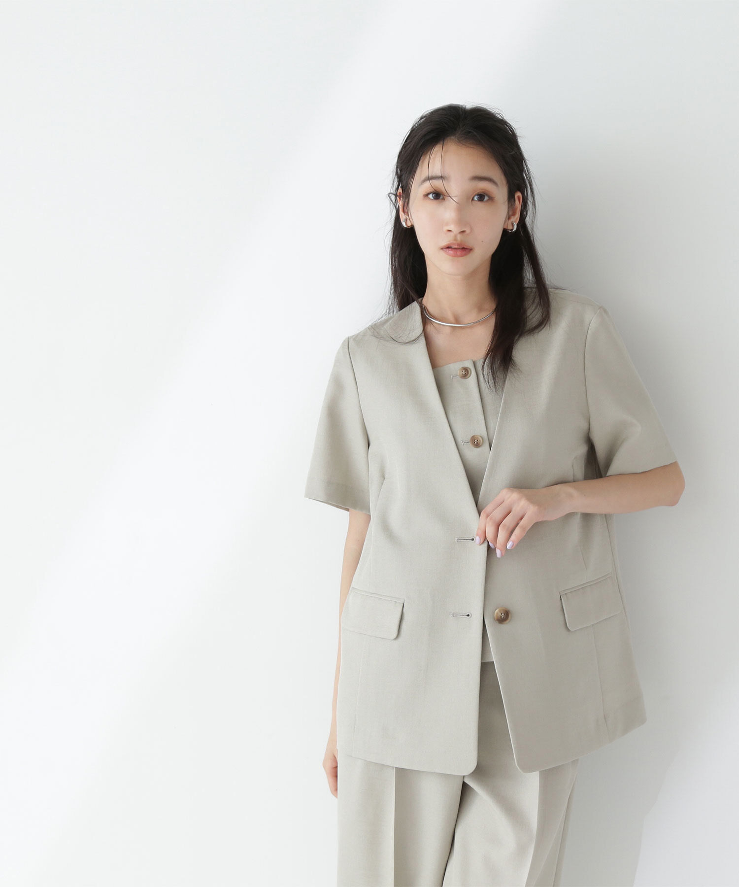  「リネンライクツイルシリーズ ハーフスリーブジャケット」|ブルゾン・スタジャン|