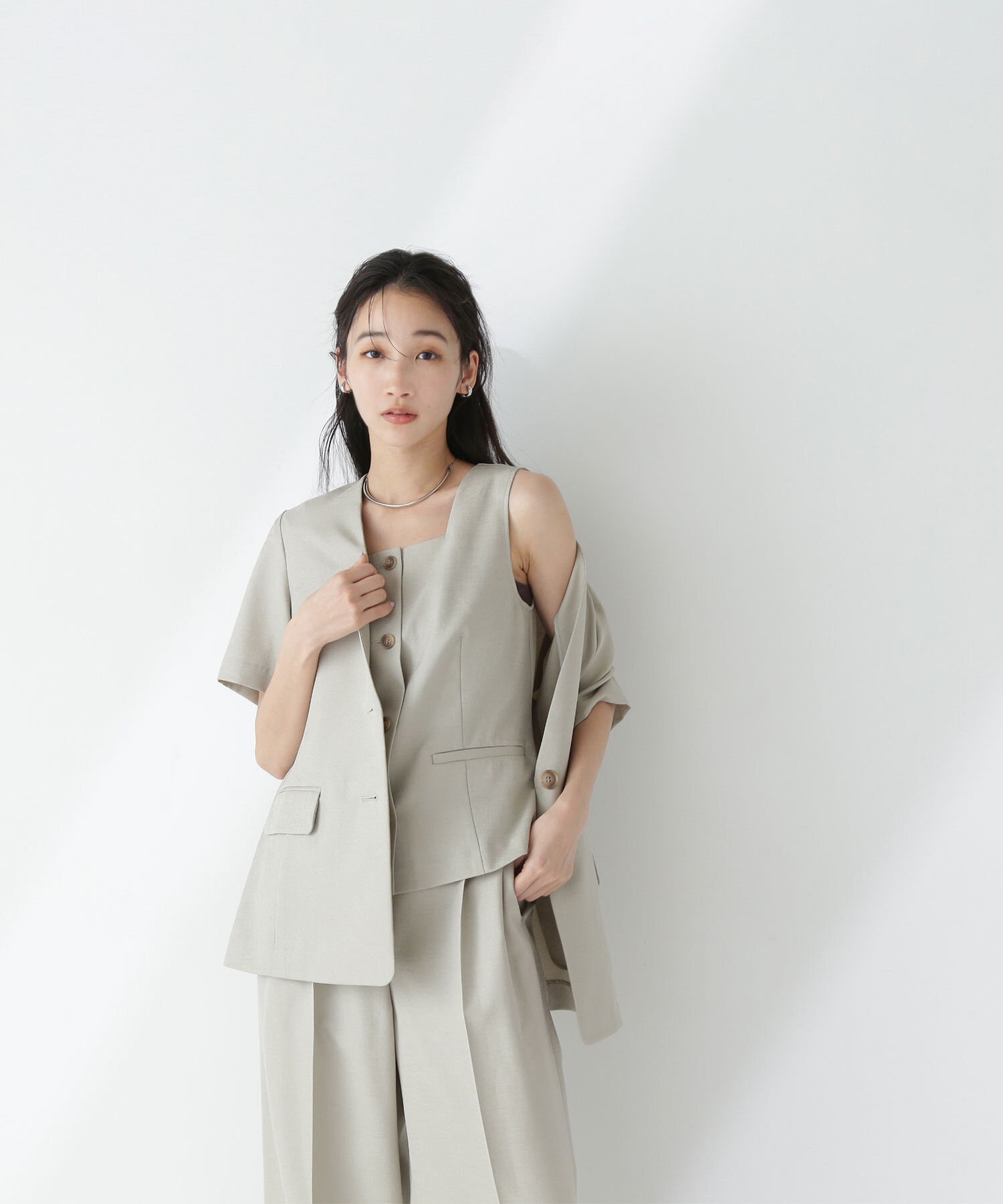  「リネンライクツイルシリーズ ハーフスリーブジャケット」|ブルゾン・スタジャン|