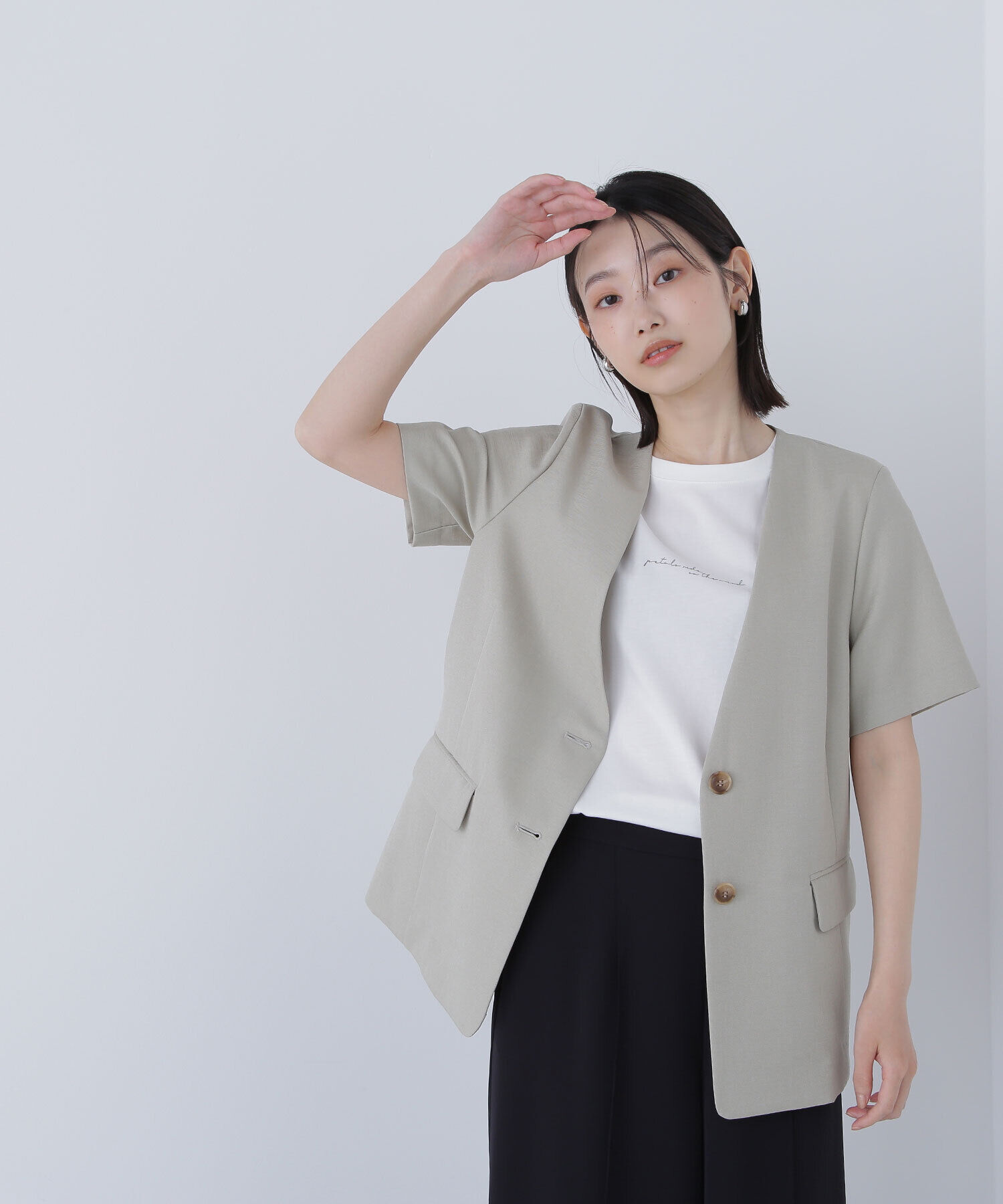  「リネンライクツイルシリーズ ハーフスリーブジャケット」|ブルゾン・スタジャン|