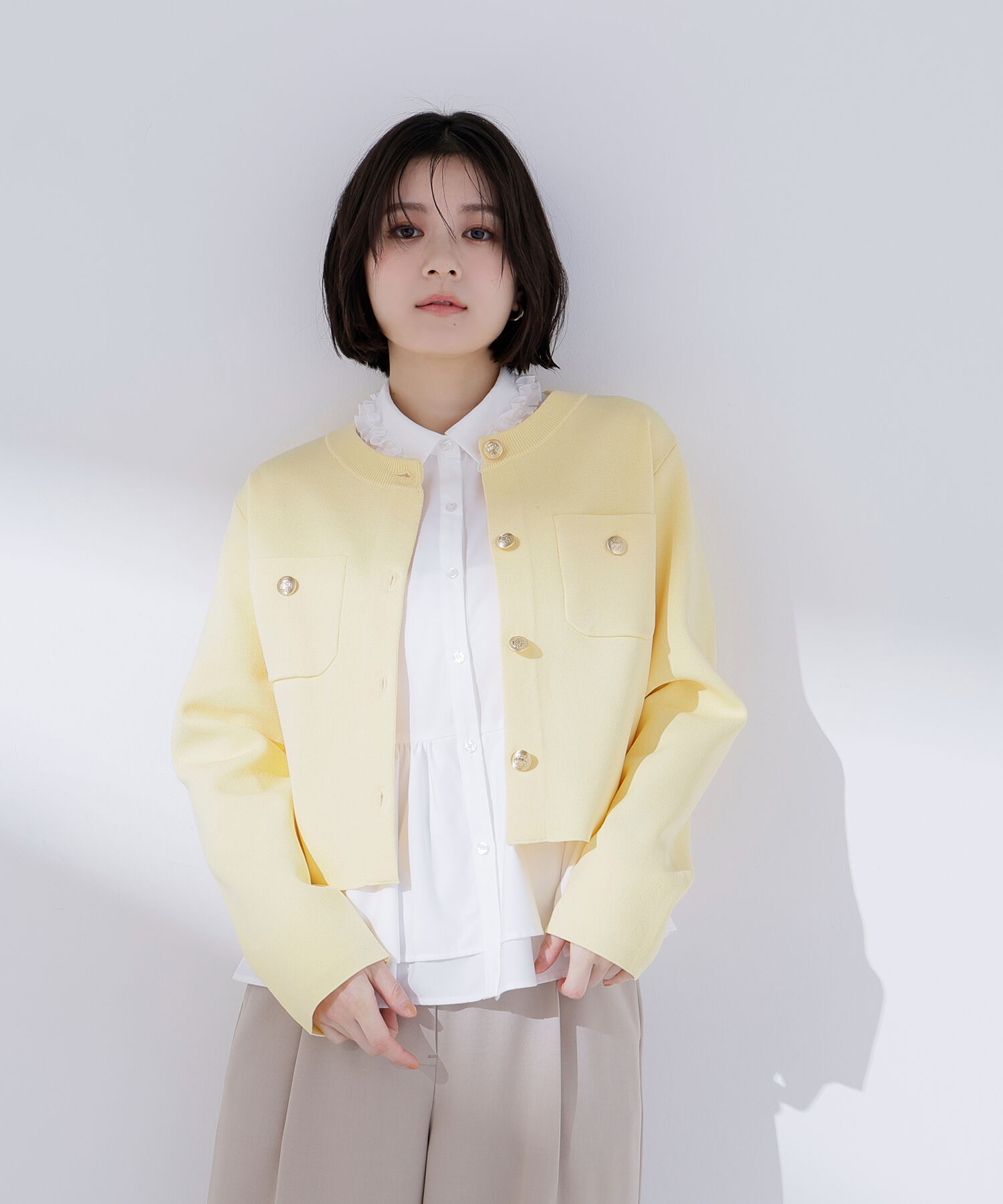  「エンブレムボタンニットジャケット」|ニット・セーター|