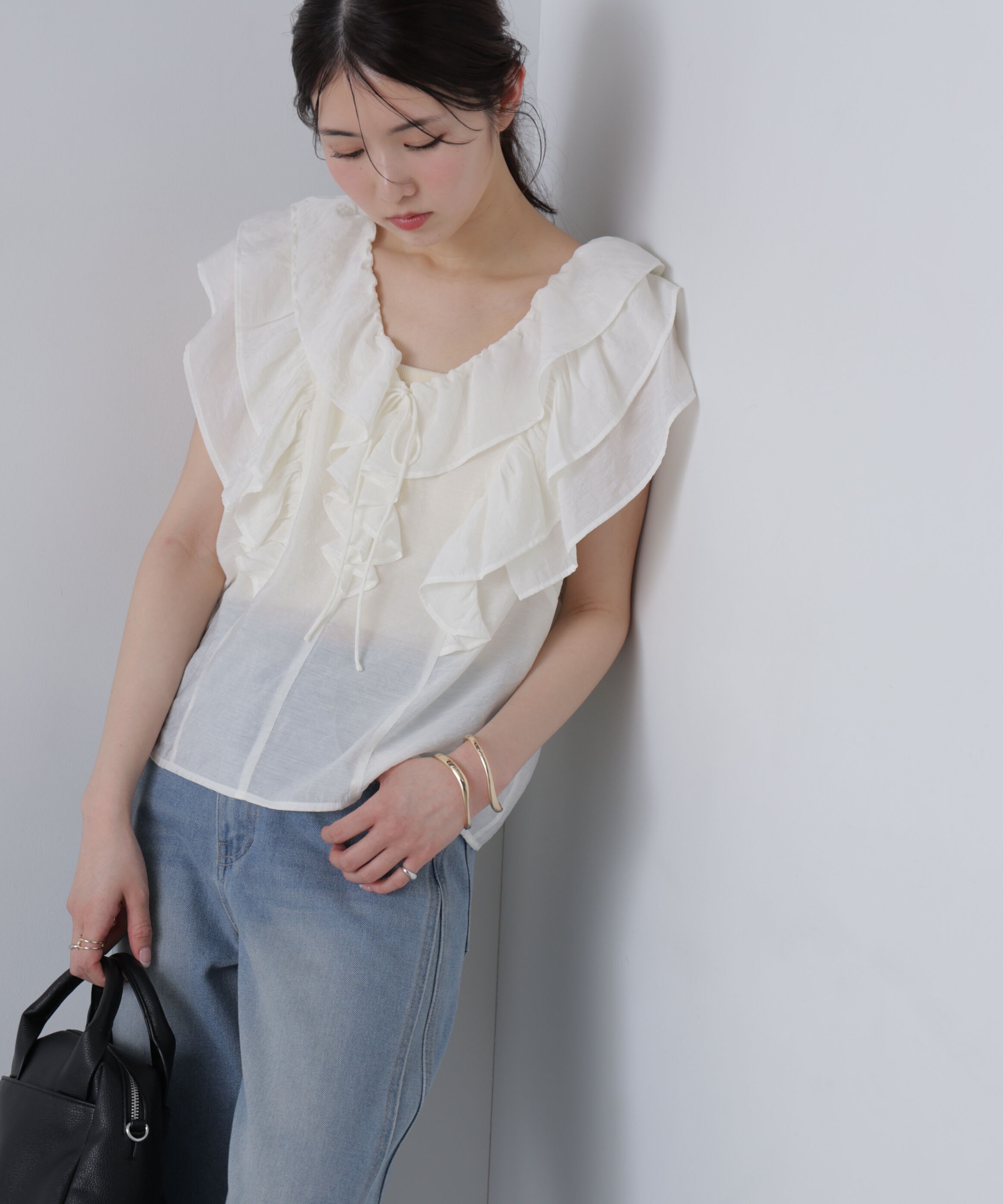  「フリルフレンチブラウス」|シャツ・ブラウス|オフホワイト