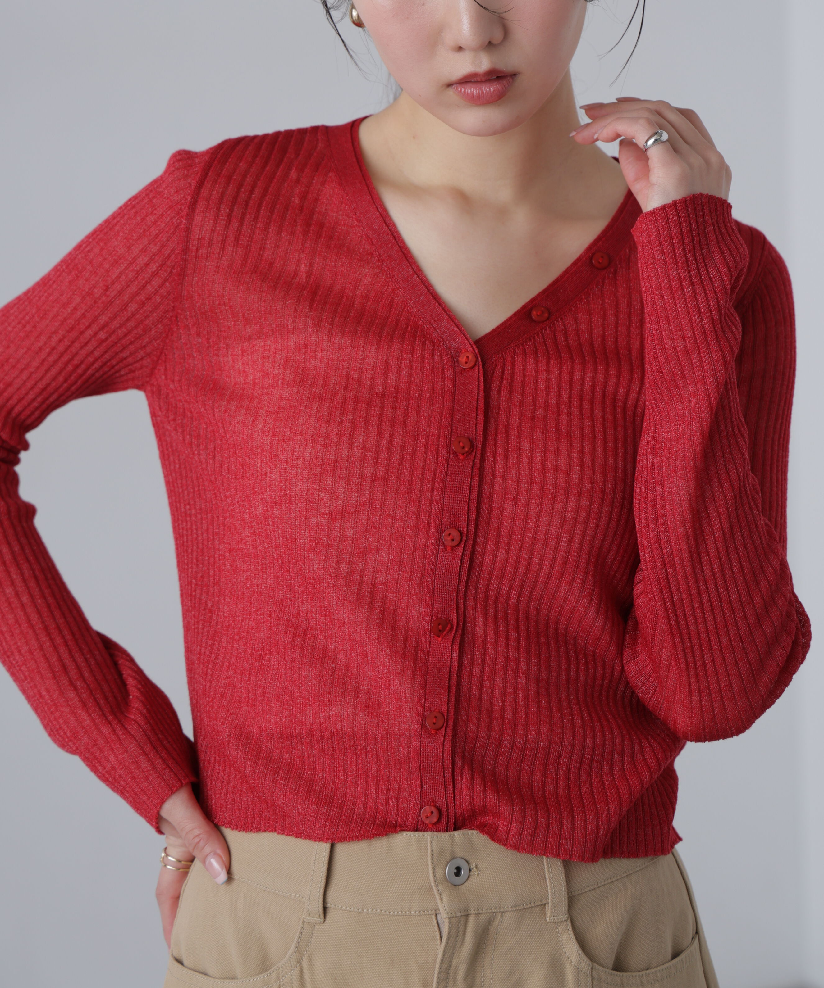  「シアーリブニットカーディガン」|ニット・セーター|