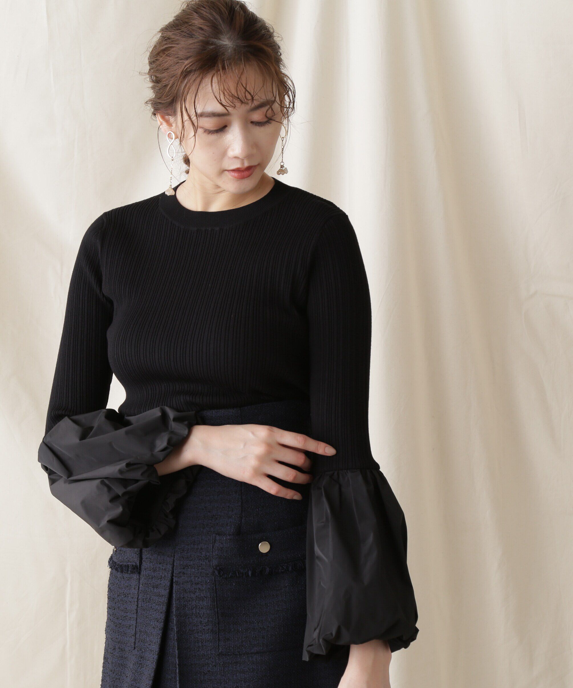  「イソザイコンビベルスリーブニットトップス」|ニット・セーター|