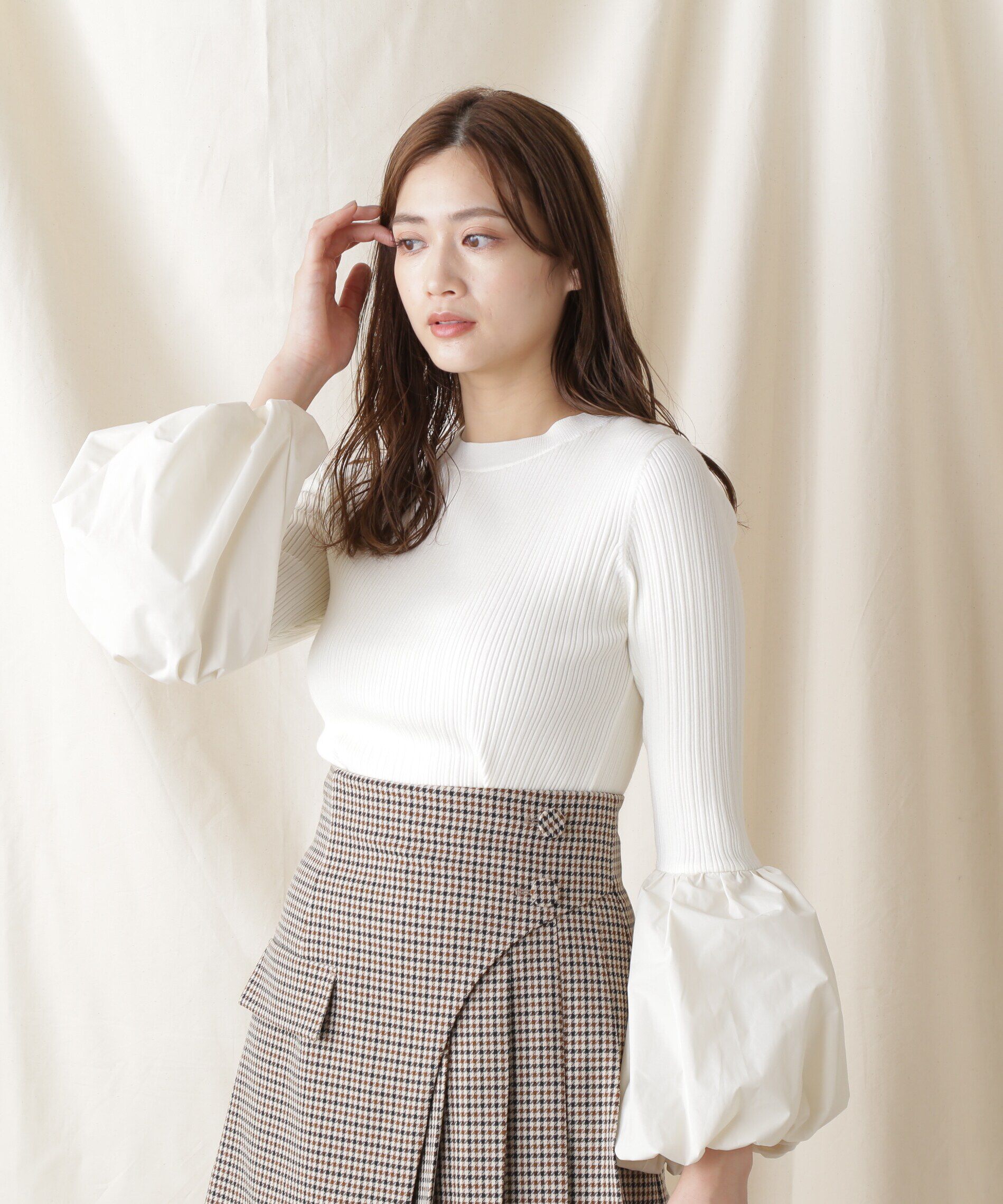  「イソザイコンビベルスリーブニットトップス」|ニット・セーター|