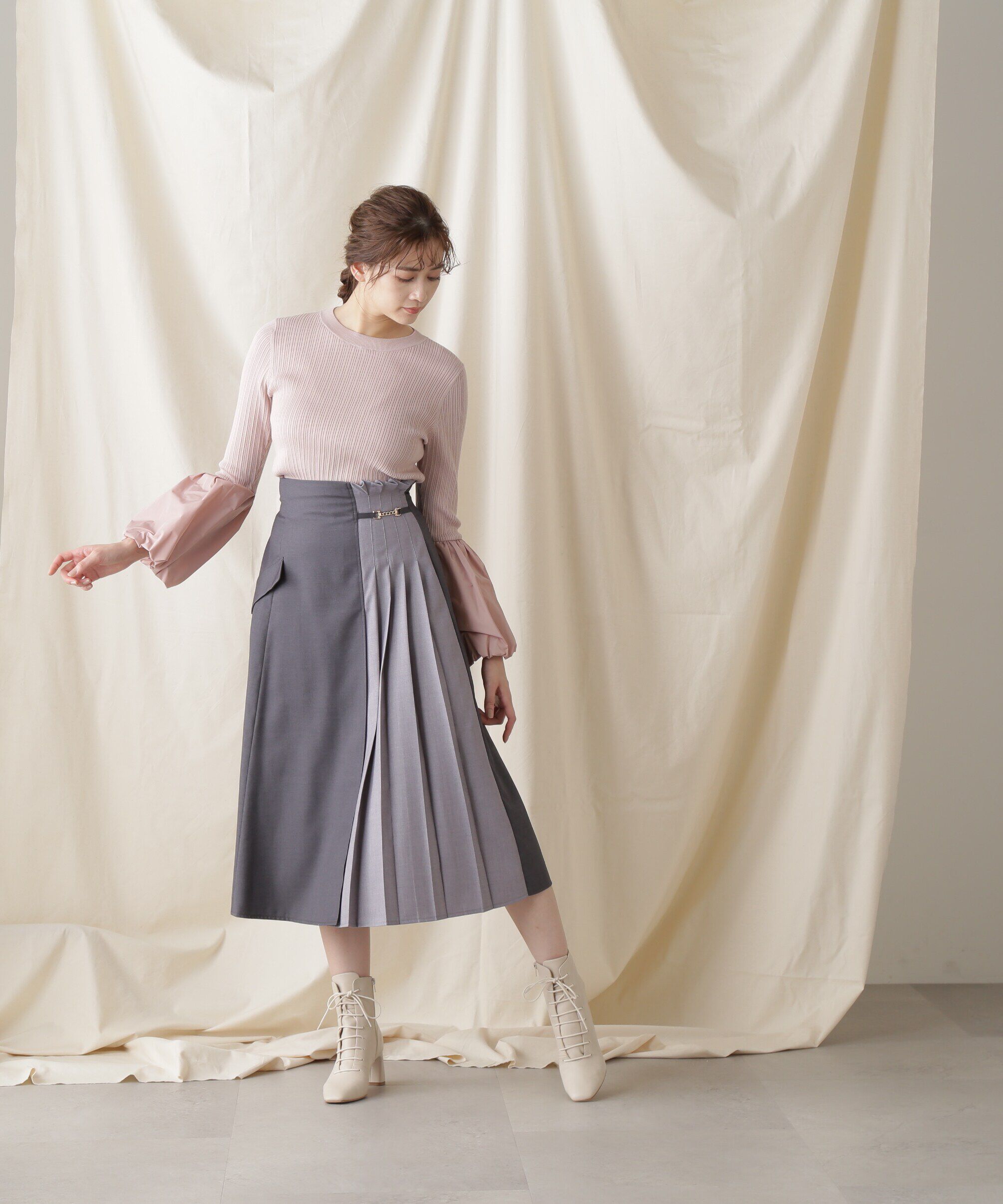  「イソザイコンビベルスリーブニットトップス」|ニット・セーター|