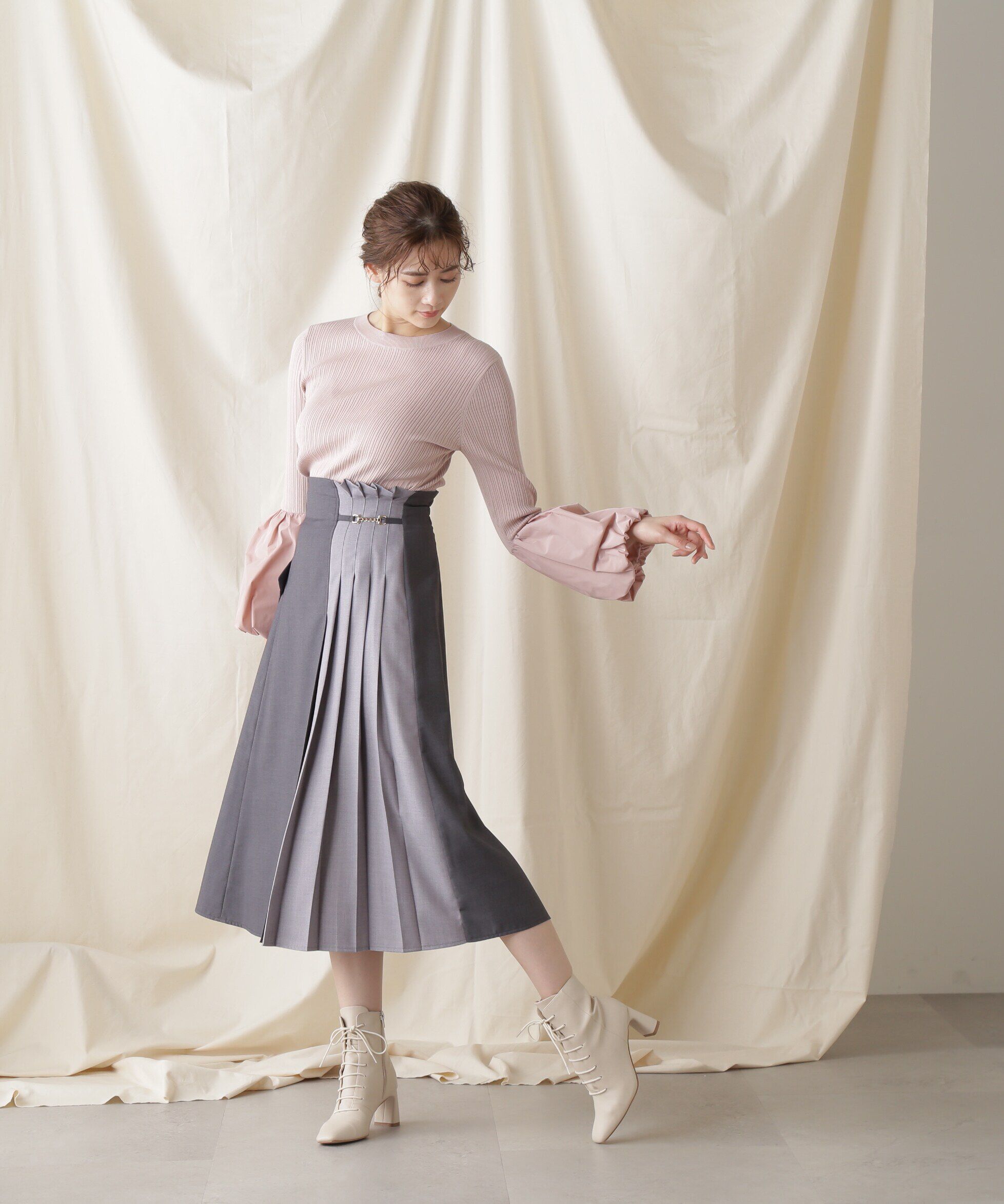  「イソザイコンビベルスリーブニットトップス」|ニット・セーター|