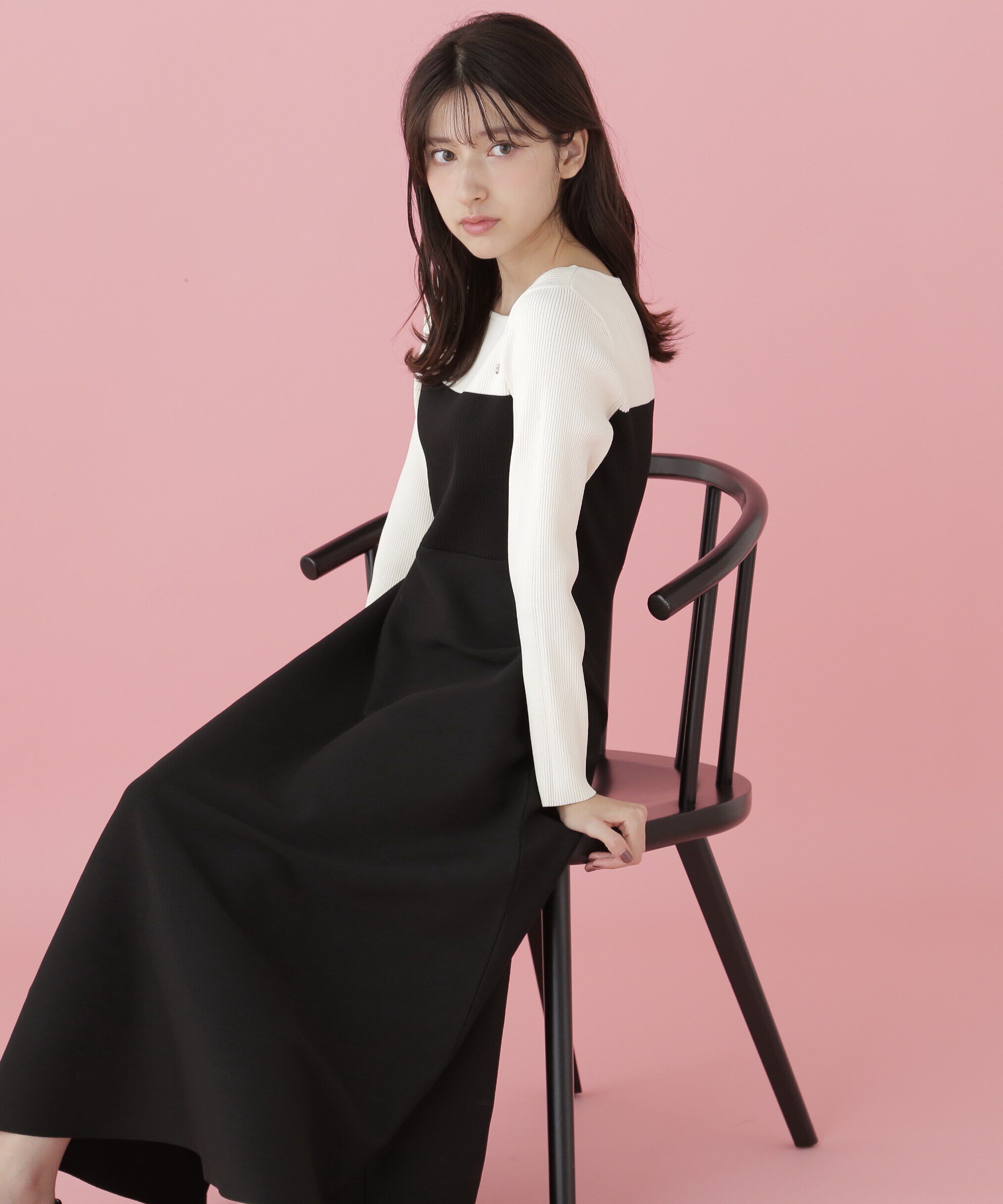  「長袖ソウバリフレアニットワンピース」|ワンピース|