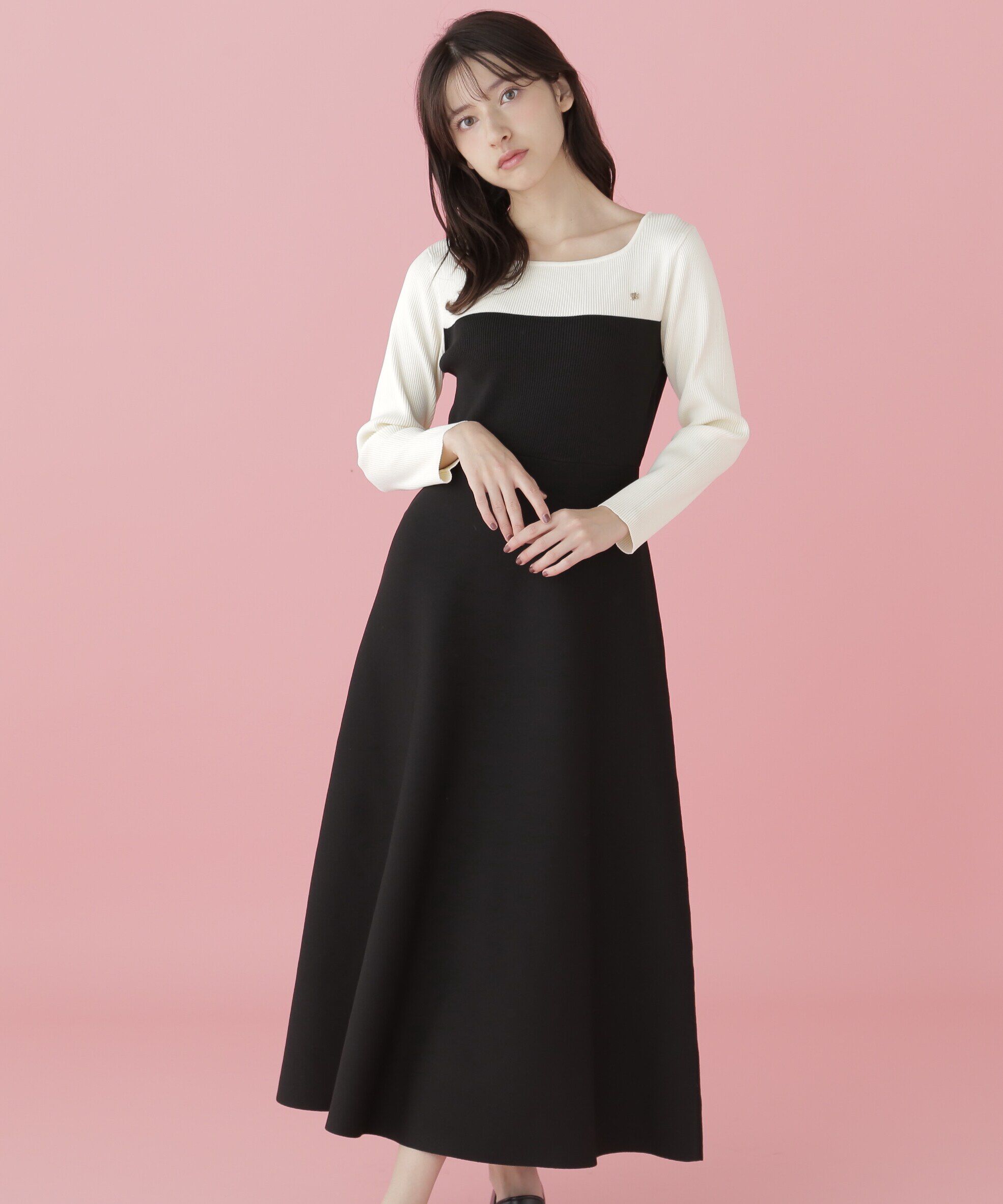 「長袖ソウバリフレアニットワンピース」|ワンピース|