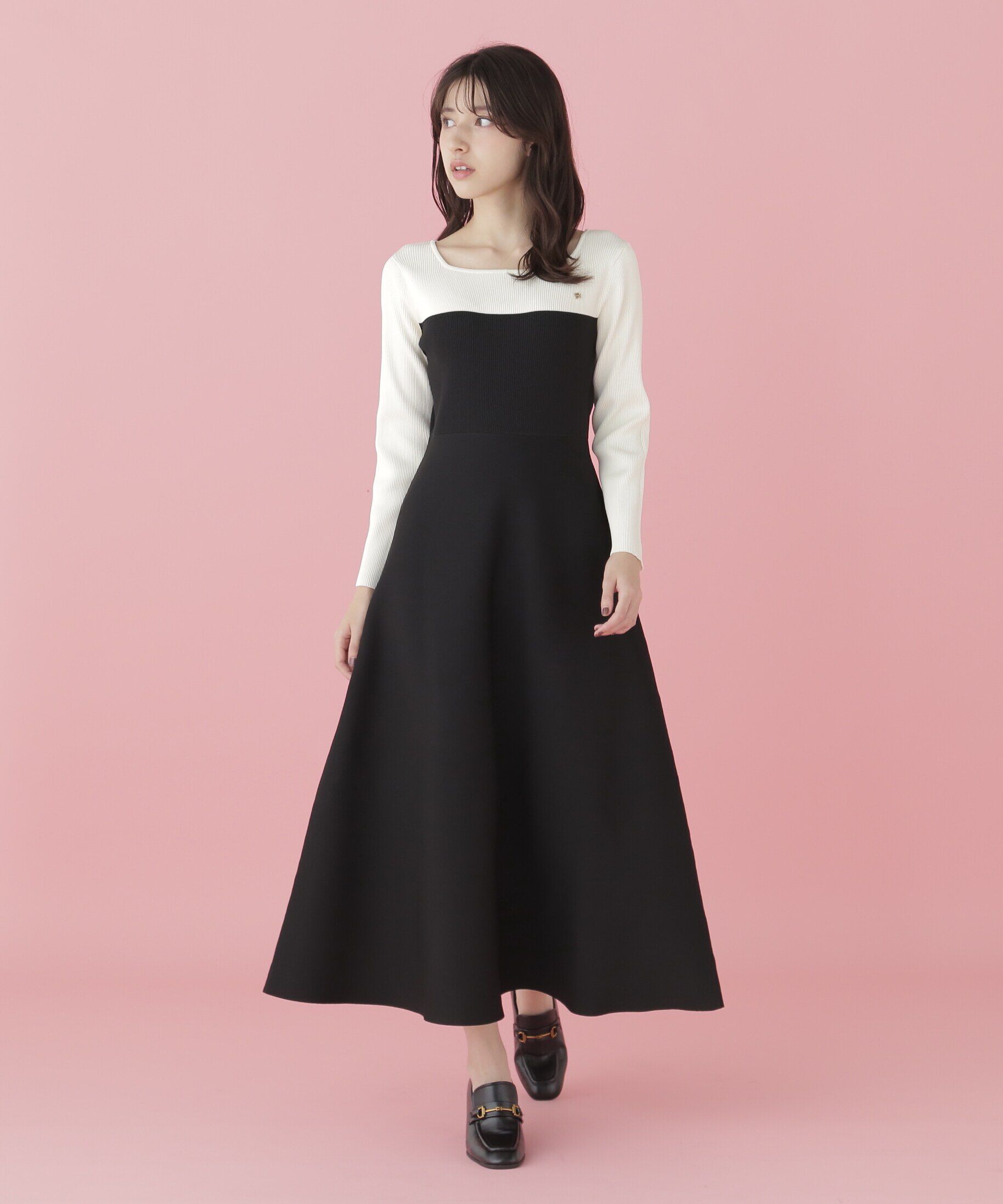  「長袖ソウバリフレアニットワンピース」|ワンピース|