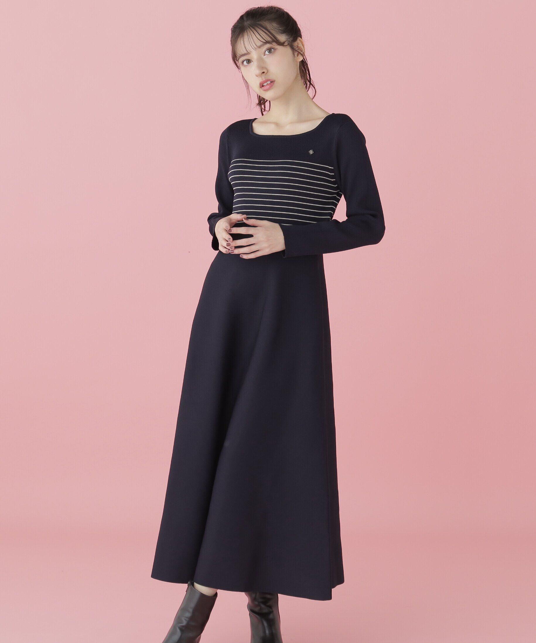  「長袖ソウバリフレアニットワンピース」|ワンピース|ネイビーボー