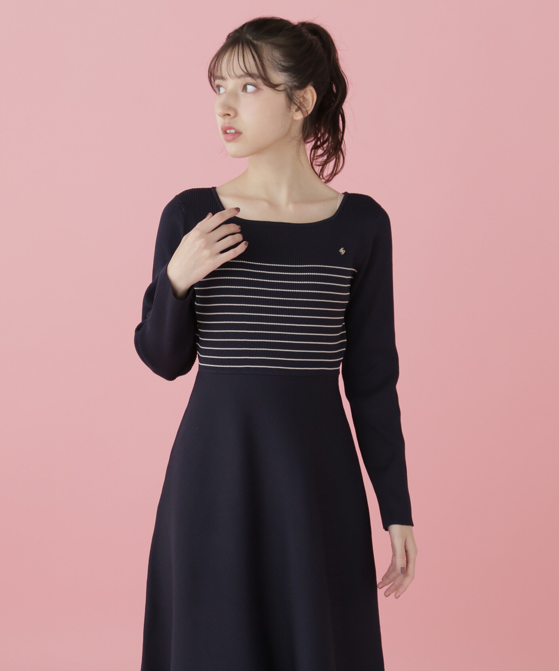  「長袖ソウバリフレアニットワンピース」|ワンピース|