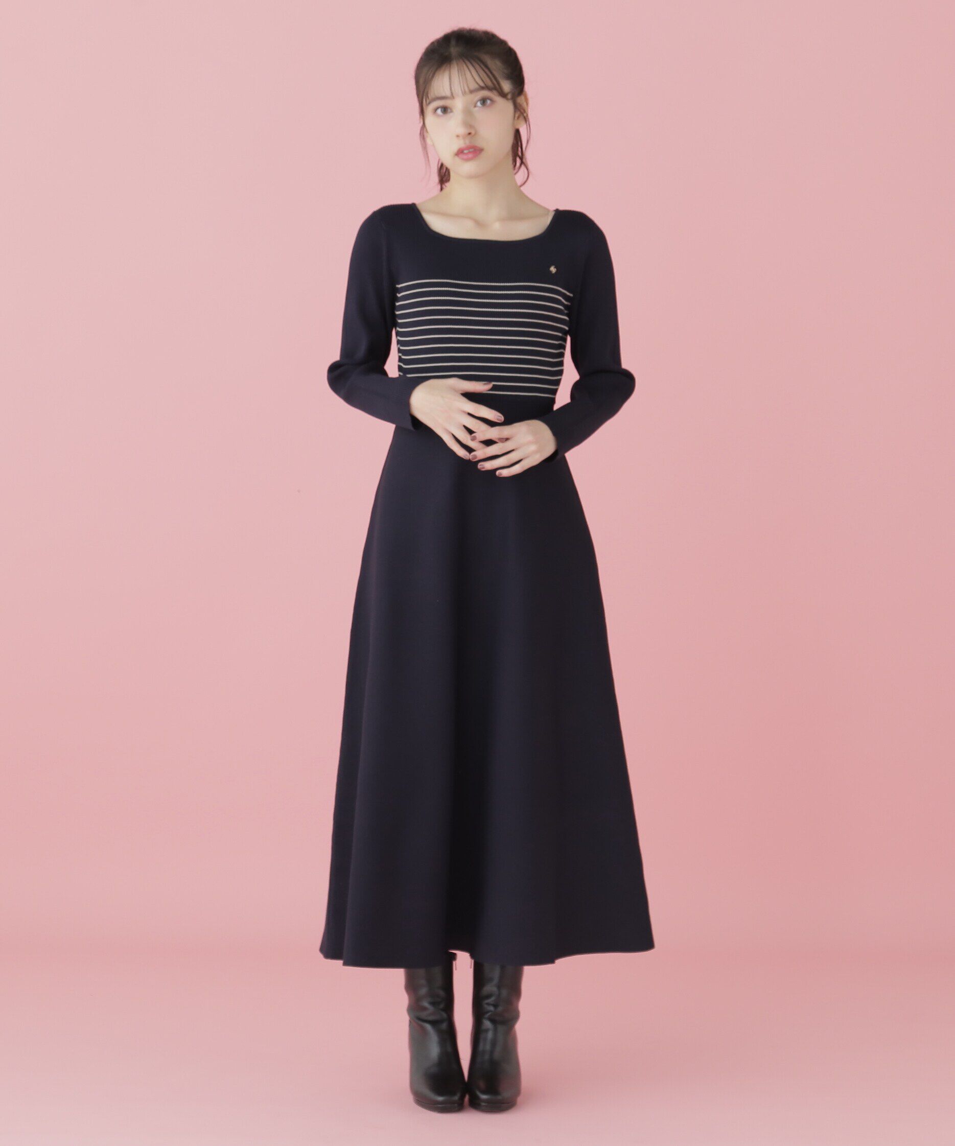 「長袖ソウバリフレアニットワンピース」|ワンピース|